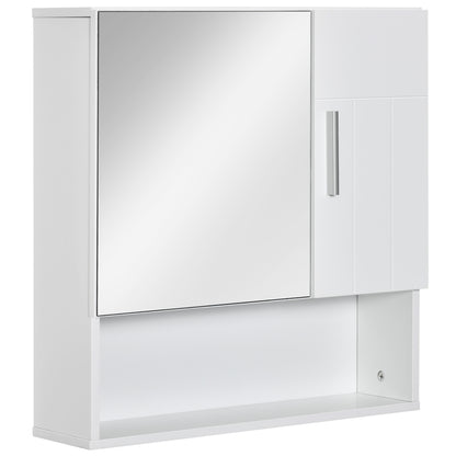 kleankin Bathroom Mirror Cabinet, Wall Mounted Medicine Cabinet with Double Doors and Adjustable Shelf, White