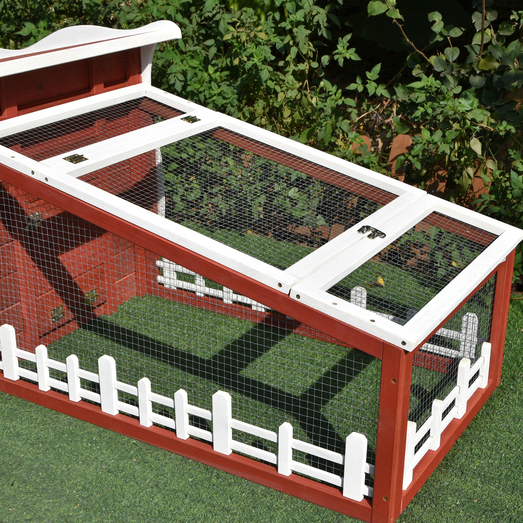 Pawhut Wooden Rabbit Hutch Outdoor Guinea Pig Hutch Backyard Bunny Cage Small Animal House Ramp Run 152 x 62 x 64 cm