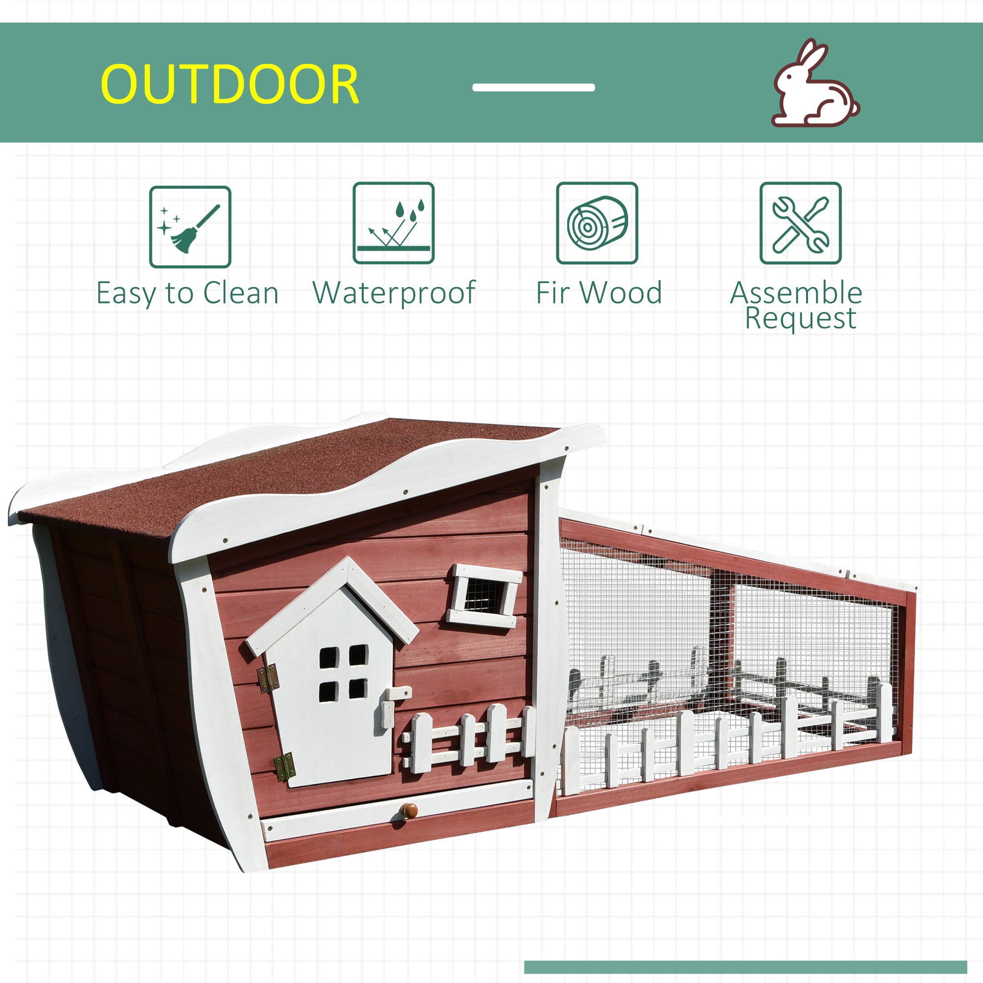 PawHut Wood Rabbit Hutch Backyard Bunny Cage Small Animal House habitat w/ Ramp and Outdoor Run