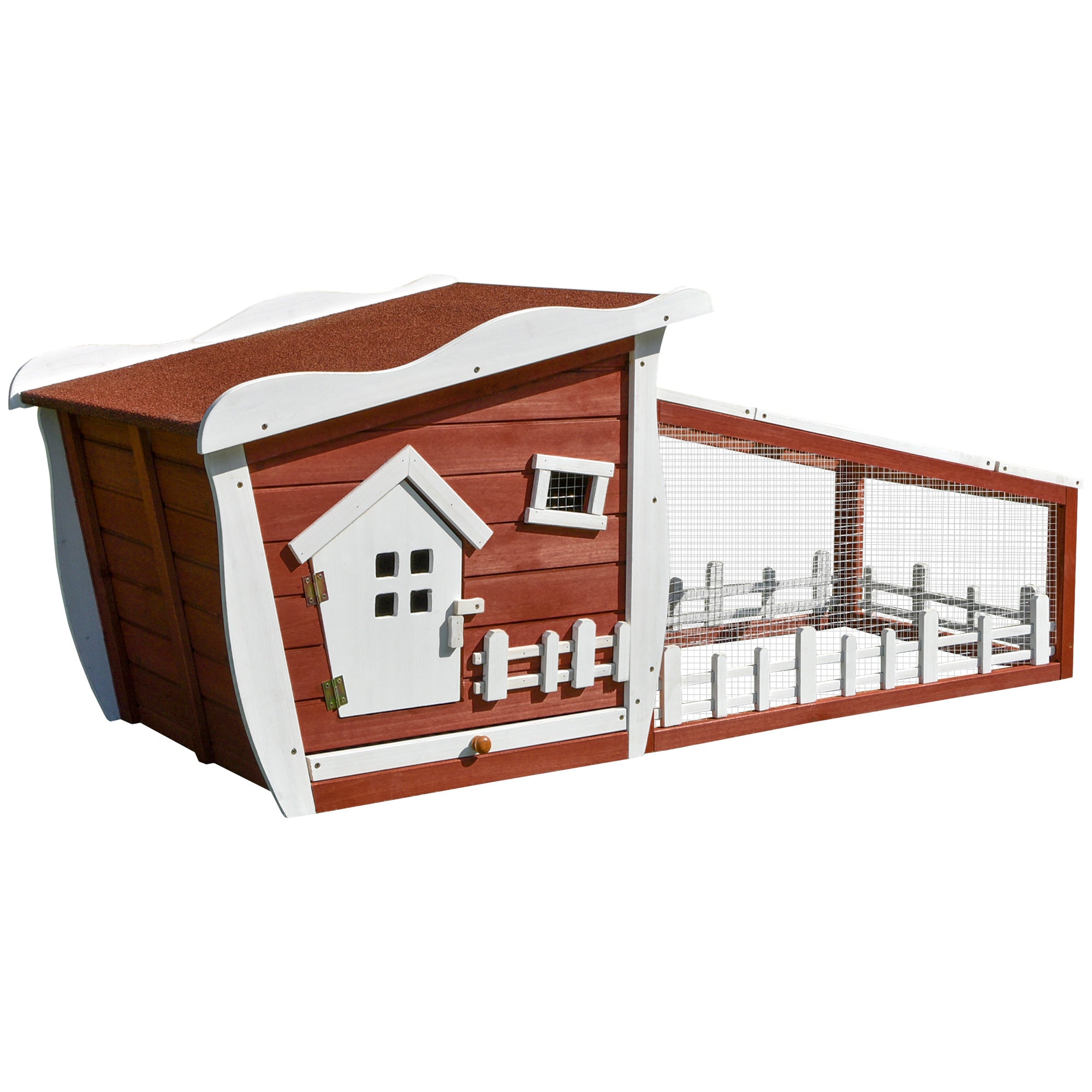 Pawhut Wooden Rabbit Hutch Outdoor Guinea Pig Hutch Backyard Bunny Cage Small Animal House Ramp Run 152 x 62 x 64 cm