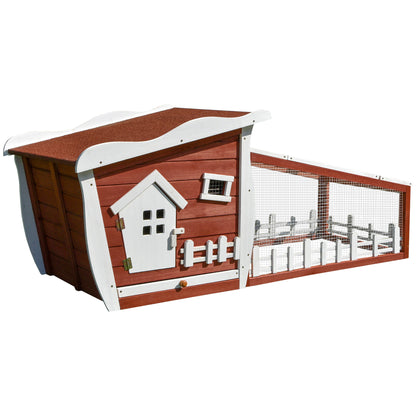 Pawhut Wooden Rabbit Hutch Outdoor Guinea Pig Hutch Backyard Bunny Cage Small Animal House Ramp Run 152 x 62 x 64 cm