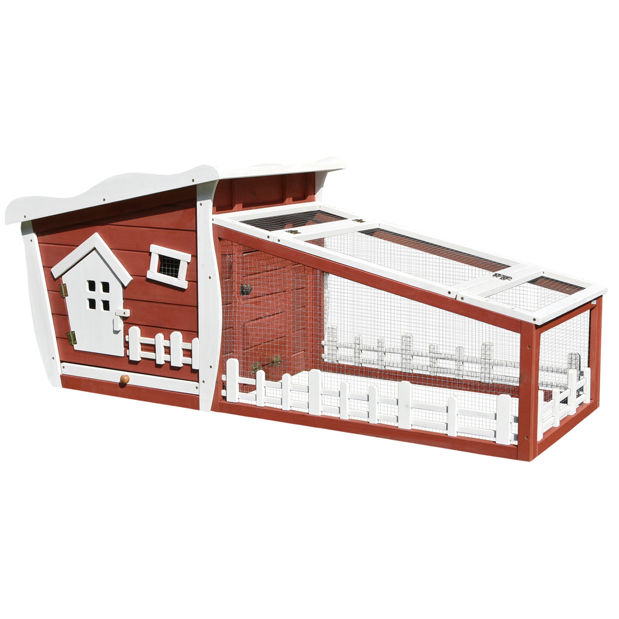 Pawhut Wooden Rabbit Hutch Outdoor Guinea Pig Hutch Backyard Bunny Cage Small Animal House Ramp Run 152 x 62 x 64 cm