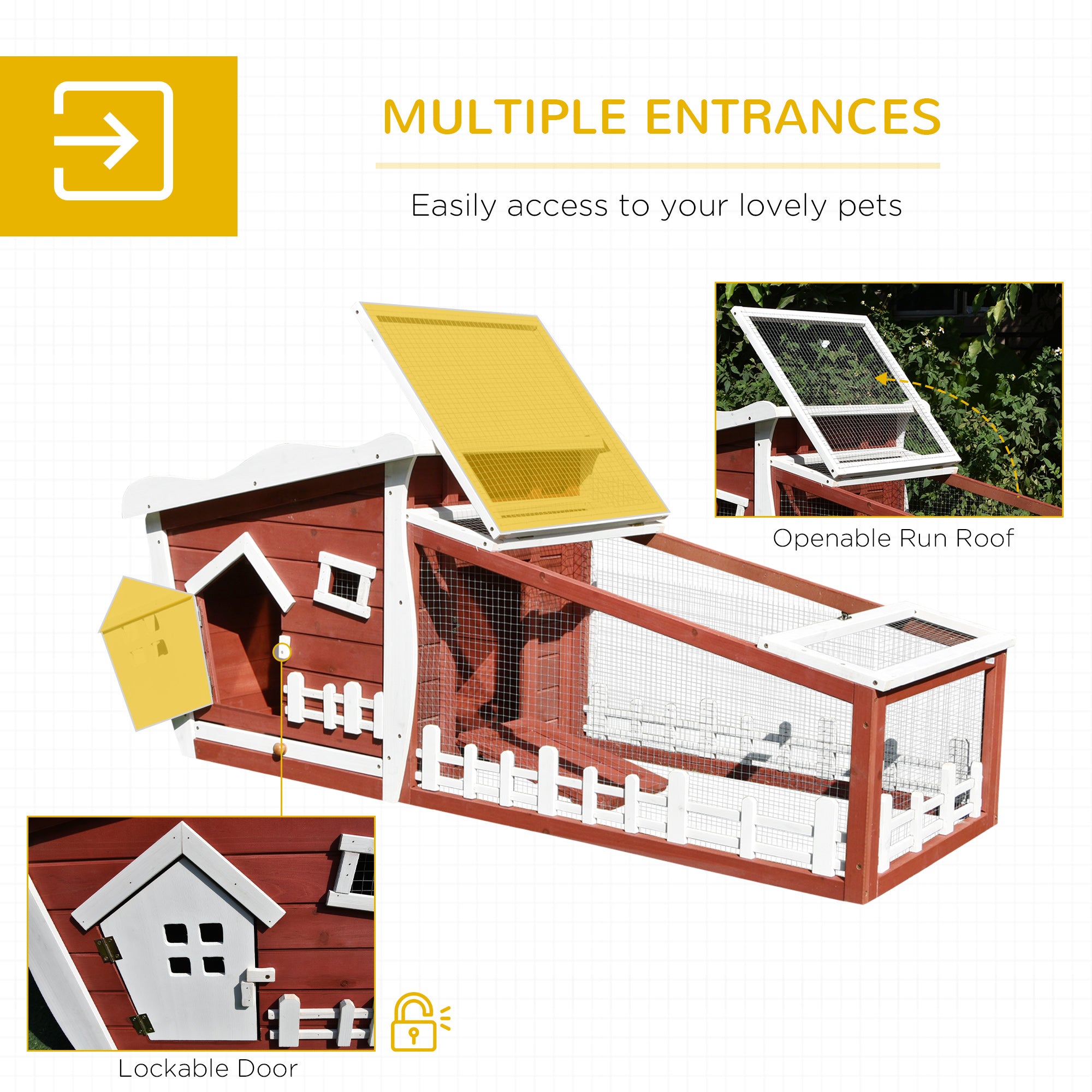 Pawhut Wooden Rabbit Hutch Outdoor Guinea Pig Hutch Backyard Bunny Cage Small Animal House Ramp Run 152 x 62 x 64 cm