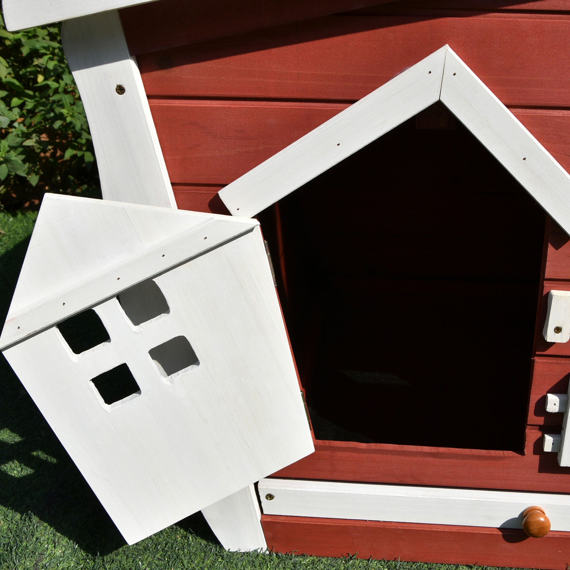 PawHut Wood Rabbit Hutch Backyard Bunny Cage Small Animal House habitat w/ Ramp and Outdoor Run