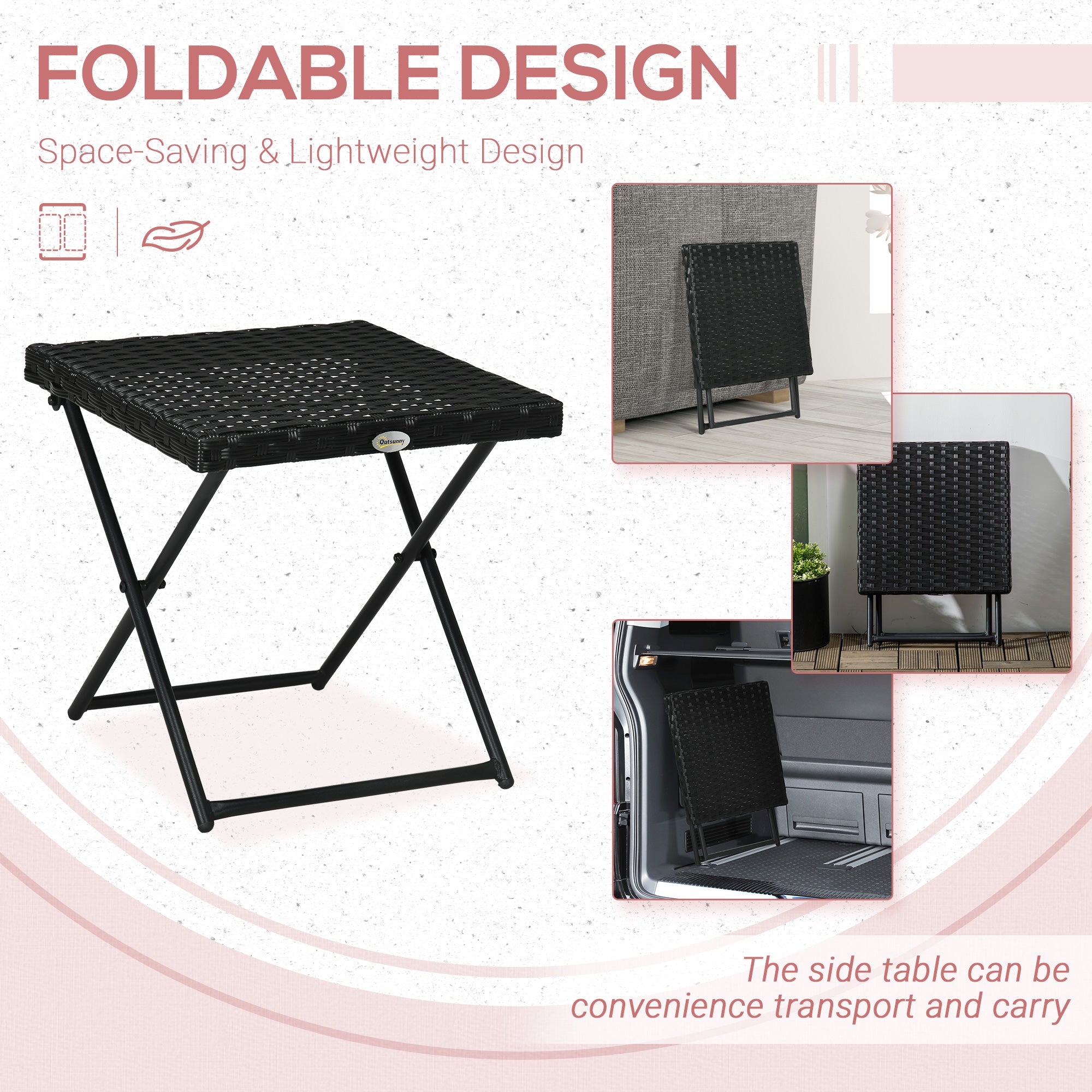 Outsunny Rattan Coffee Table Folding Patio Outdoor Side Table Wicker for Balcony, Porch, Poolside, 15.75