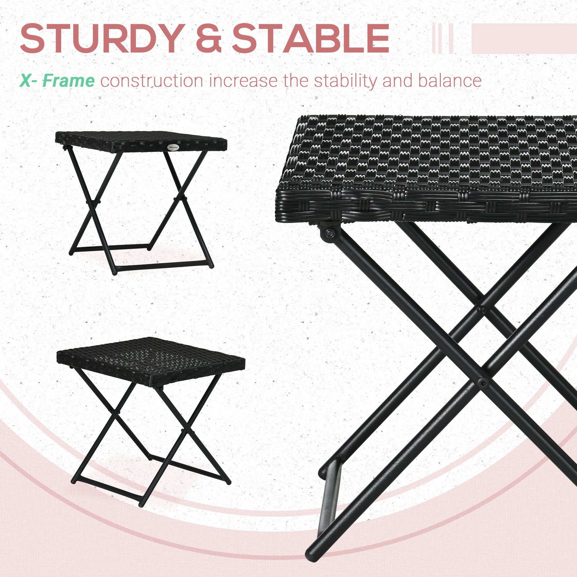 Outsunny Rattan Coffee Table Folding Patio Outdoor Side Table Wicker for Balcony, Porch, Poolside, 15.75