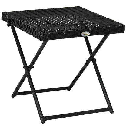 Outsunny Rattan Coffee Table Folding Patio Outdoor Side Table Wicker for Balcony, Porch, Poolside, 15.75"x15.75"x15.75", Black