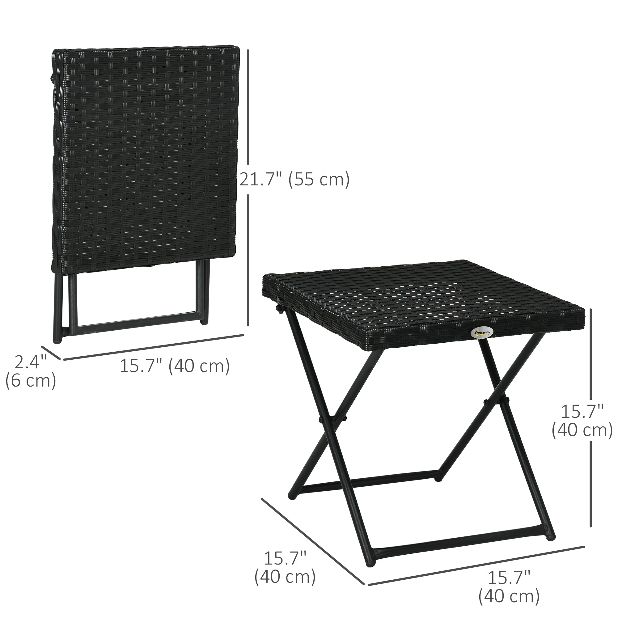 Outsunny Rattan Coffee Table Folding Patio Outdoor Side Table Wicker for Balcony, Porch, Poolside, 15.75