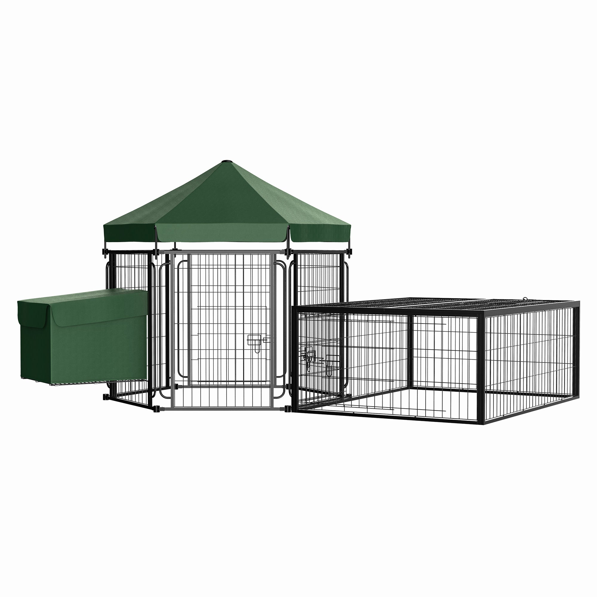 PawHut Steel Chicken Coop, Outdoor Hexagonal Hen House, Heavy Duty Detachable Poultry Crate Rabbit Hutch with Water-Resistant Canopy, Run, Nesting Box, Lockable Doors, Green
