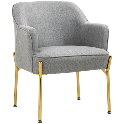 HOMCOM Fabric Accent Chair, Armchair, Modern Living Room Chair with Gold Metal Legs and Thick Padding for Bedroom, Grey