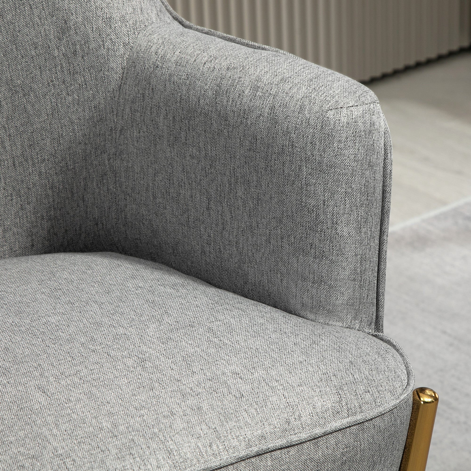 HOMCOM Fabric Accent Chair, Armchair, Modern Living Room Chair with Gold Metal Legs and Thick Padding for Bedroom, Grey