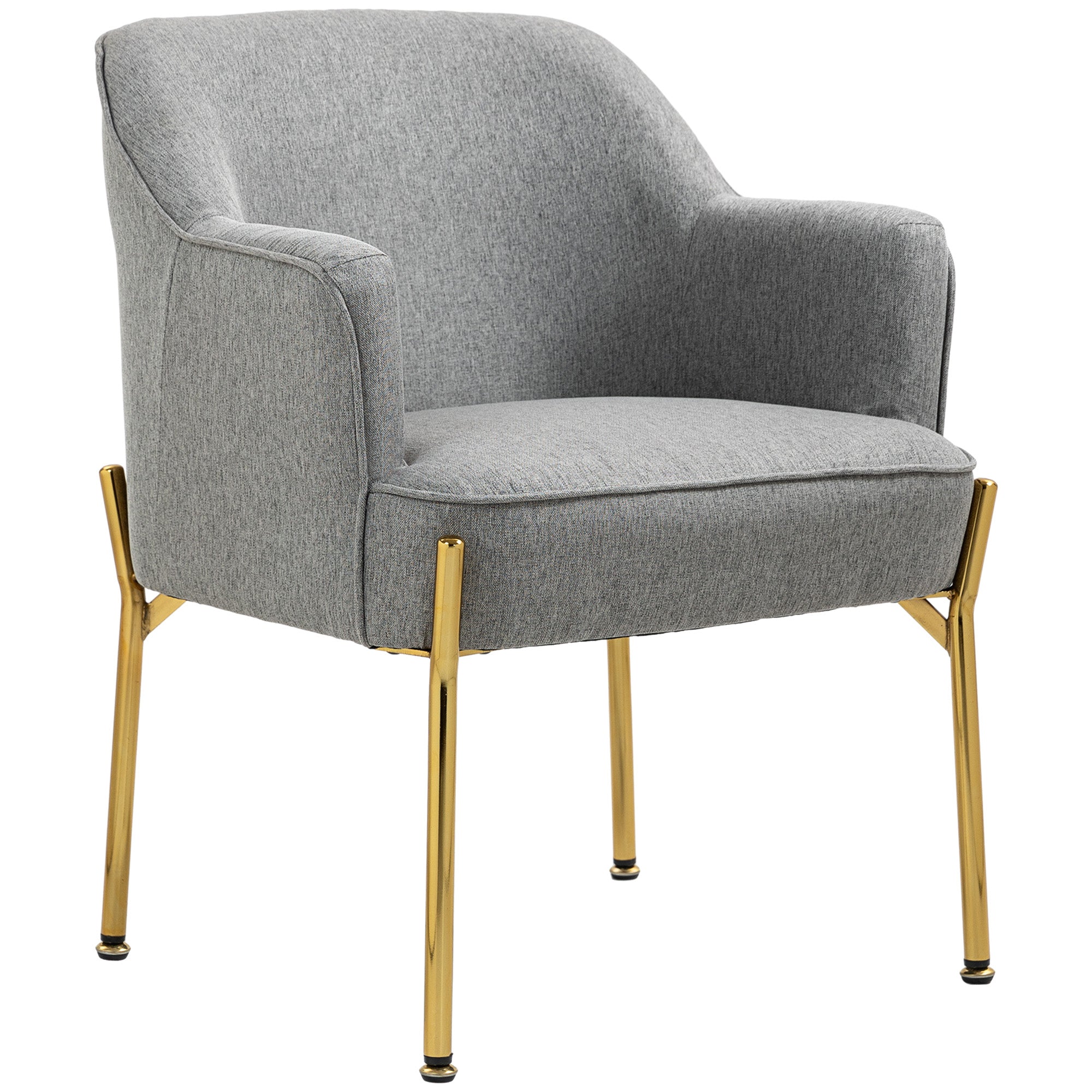 HOMCOM Fabric Accent Chair, Armchair, Modern Living Room Chair with Gold Metal Legs and Thick Padding for Bedroom, Grey
