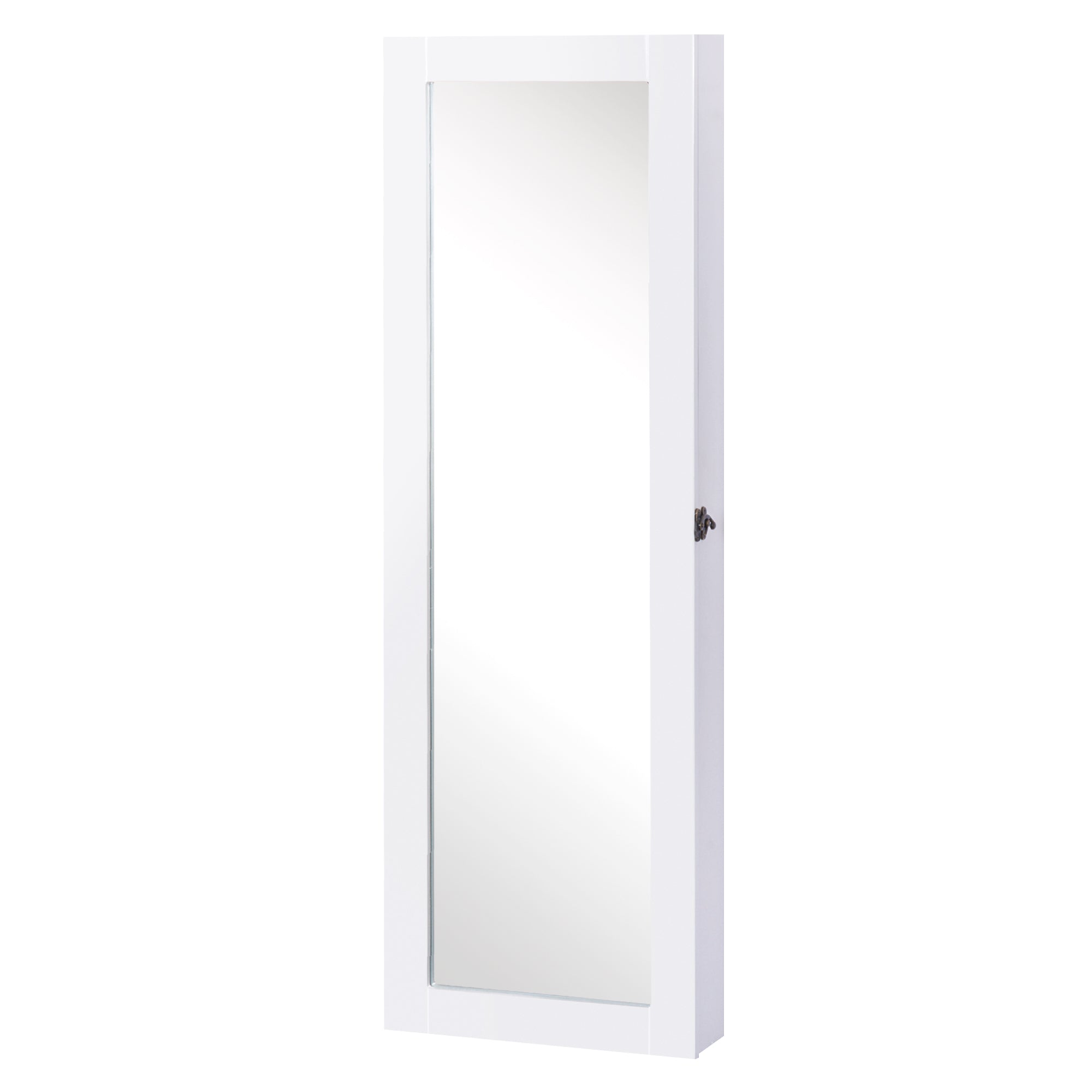 HOMCOM White Mirrored Jewelry Cabinet Hanging Wall Mount Real Glass Mirror Locked, White