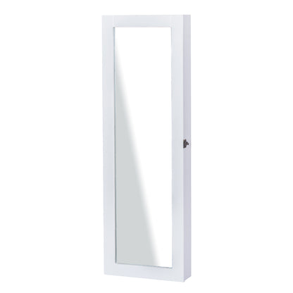 HOMCOM White Mirrored Jewelry Cabinet Hanging Wall Mount Real Glass Mirror Locked, White