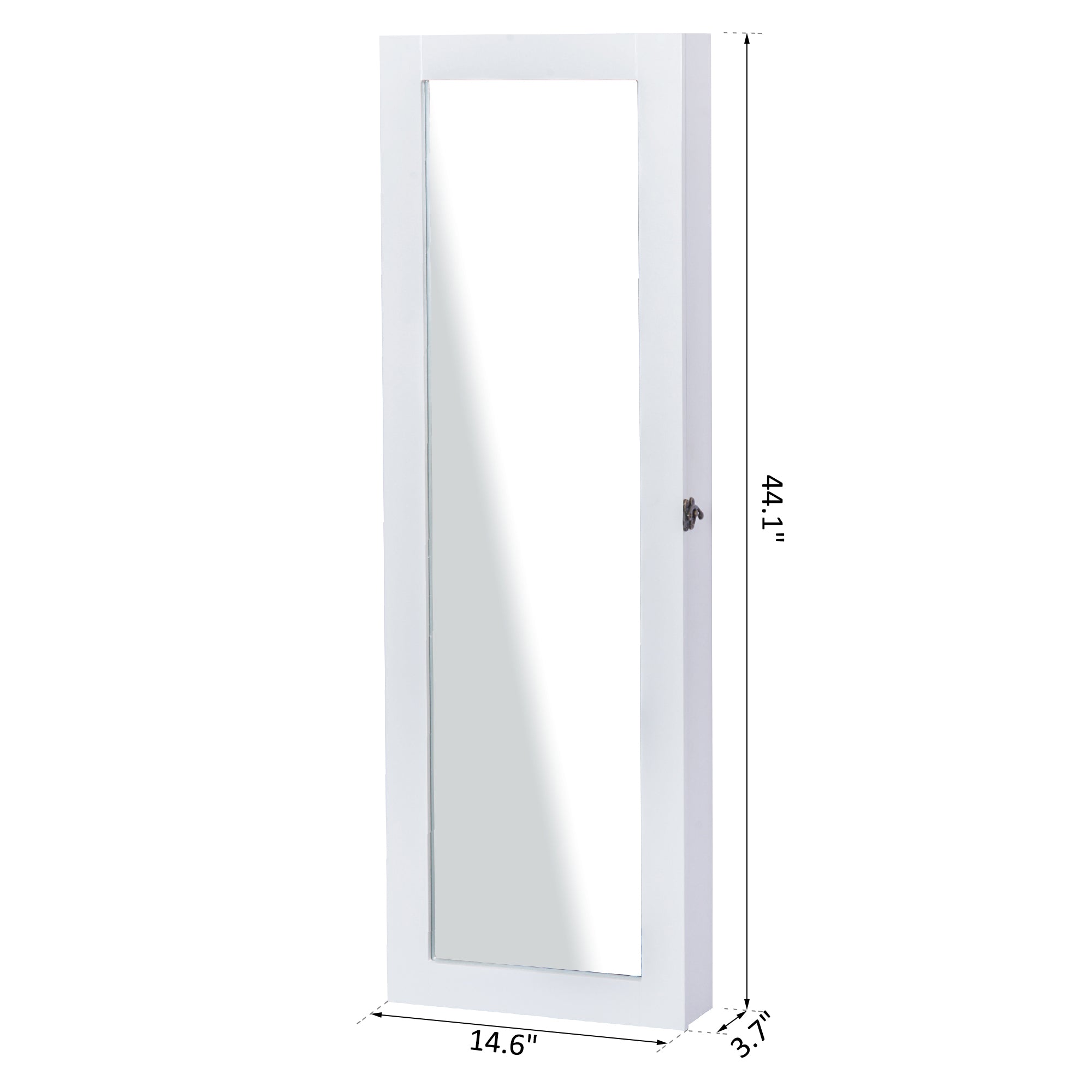 HOMCOM White Mirrored Jewelry Cabinet Hanging Wall Mount Real Glass Mirror Locked, White