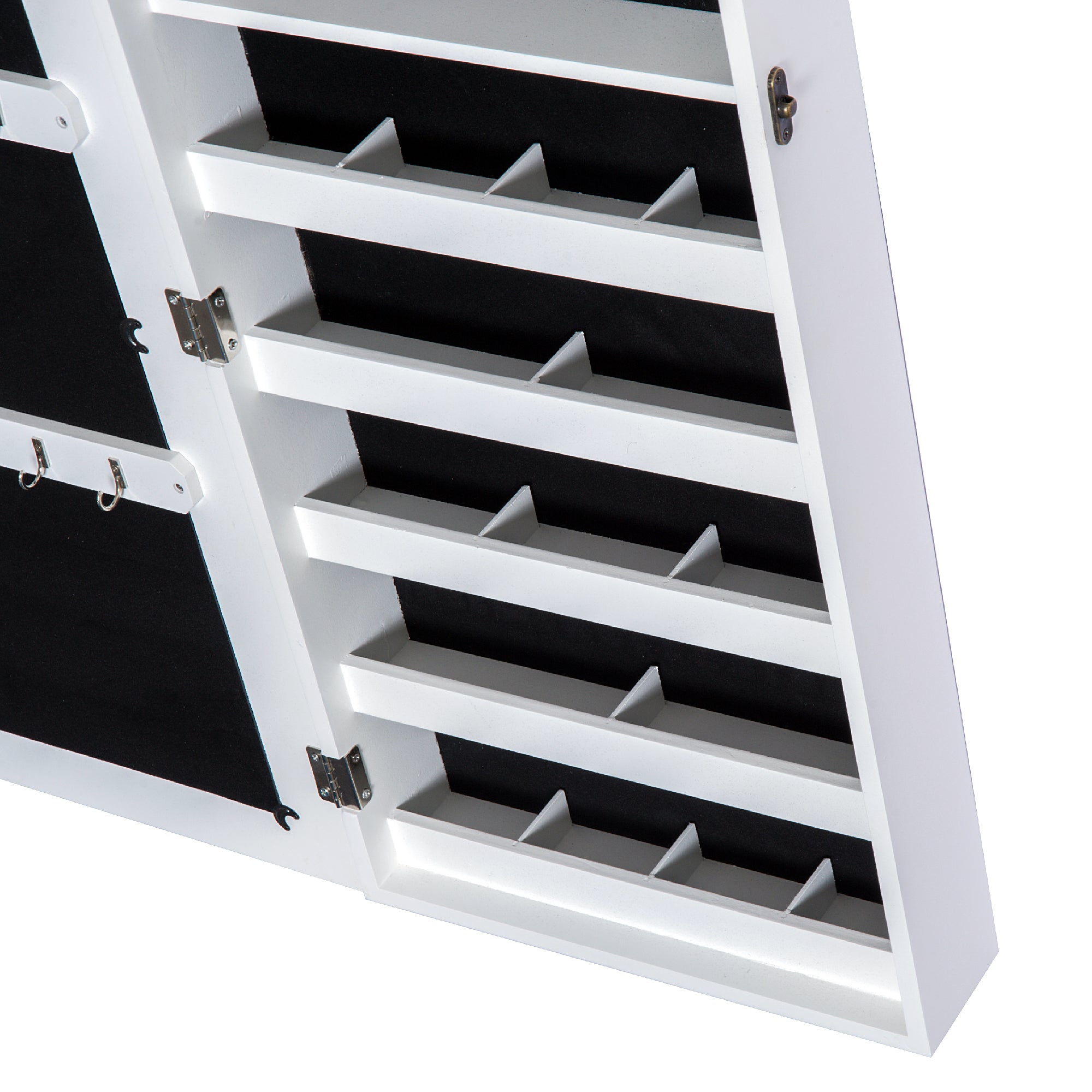 HOMCOM White Mirrored Jewelry Cabinet Hanging Wall Mount Real Glass Mirror Locked, White