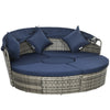 Outsunny 4 Pieces Outdoor Daybed with Retractable Canopy, PE Rattan Wicker Round Sofa Day Bed, Patio Sectional Conversation Furniture Set with Cushions and Pillows, Dark Blue