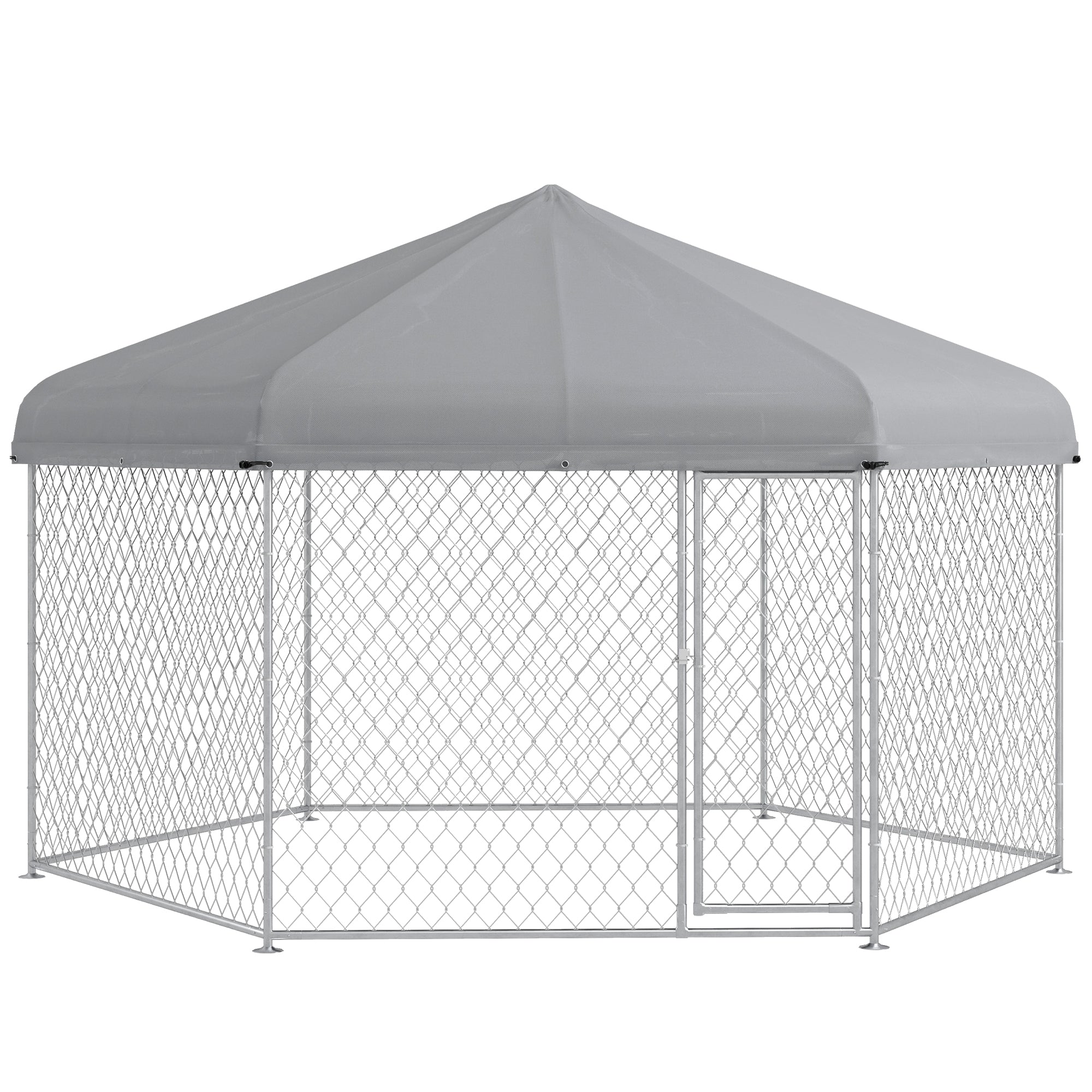 PawHut Outdoor Dog Kennel Dog Run with Waterproof, UV Resistant Cover for Medium and Large Sized Dogs, 13.4' x 11.5' x 8.8', Silver