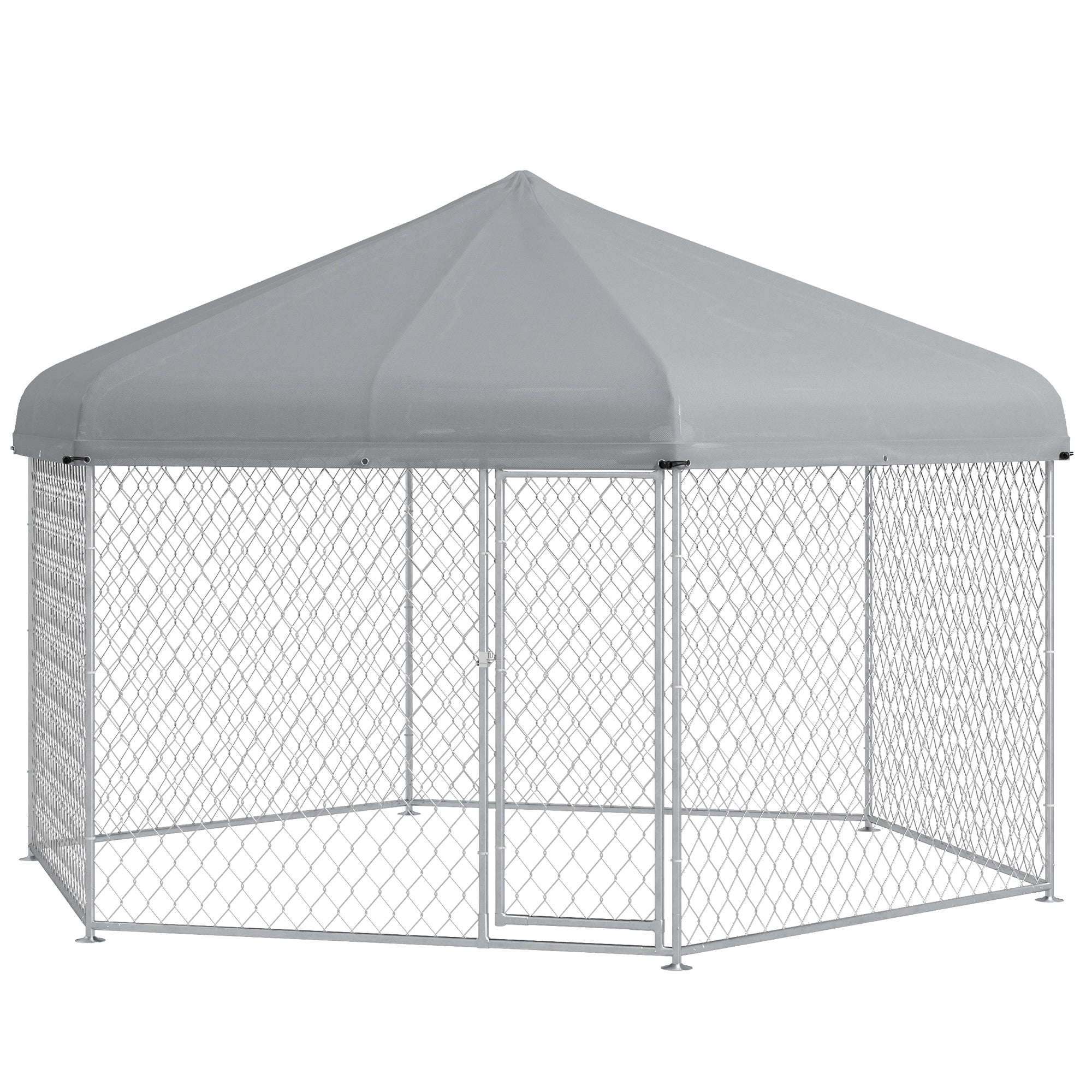 PawHut Outdoor Dog Kennel Dog Run with Waterproof, UV Resistant Cover for Medium and Large Sized Dogs, 13.4' x 11.5' x 8.8', Silver