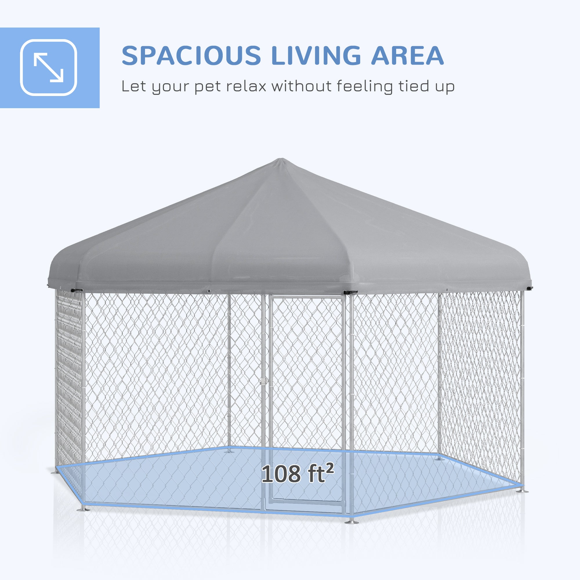 PawHut Outdoor Dog Kennel Dog Run with Waterproof, UV Resistant Cover for Medium and Large Sized Dogs, 13.4' x 11.5' x 8.8', Silver