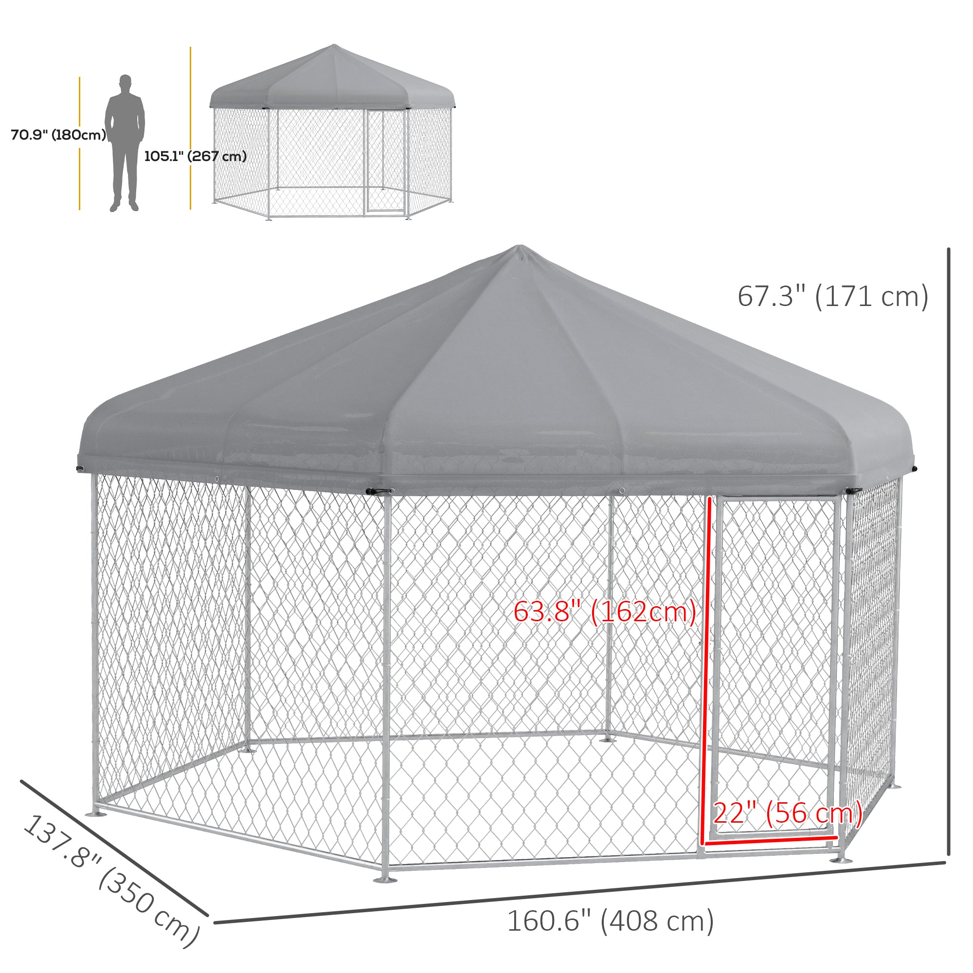 PawHut Outdoor Dog Kennel Dog Run with Waterproof, UV Resistant Cover for Medium and Large Sized Dogs, 13.4' x 11.5' x 8.8', Silver