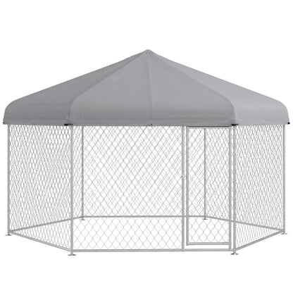 PawHut Outdoor Dog Kennel Dog Run with Waterproof, UV Resistant Cover for Medium and Large Sized Dogs, 13.4' x 11.5' x 8.8', Silver