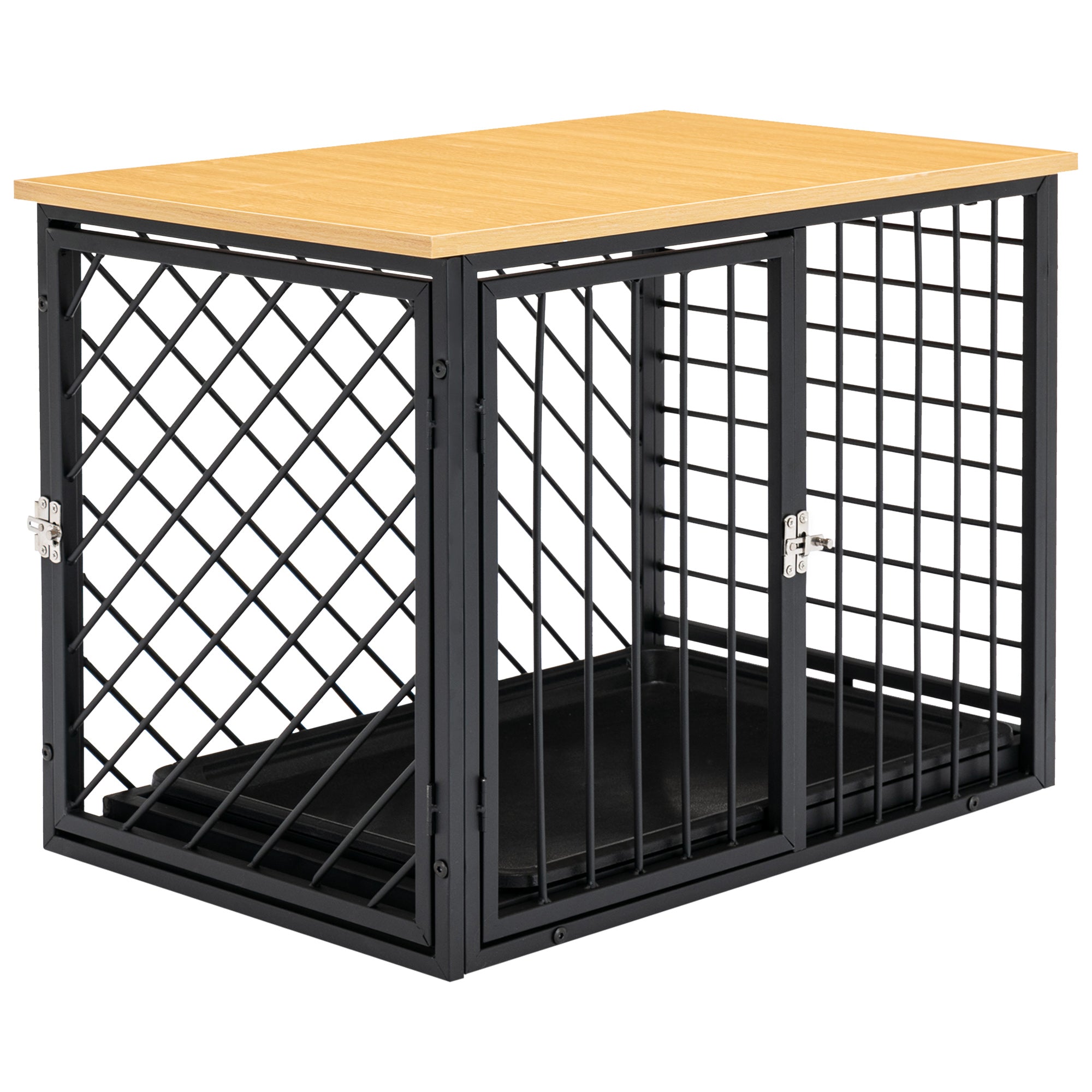 PawHut Steel Dog Crate Small Medium Dog Kennel Two Doors Tray Large Top Pet Cage 76L x 48W x 53H cm, Black