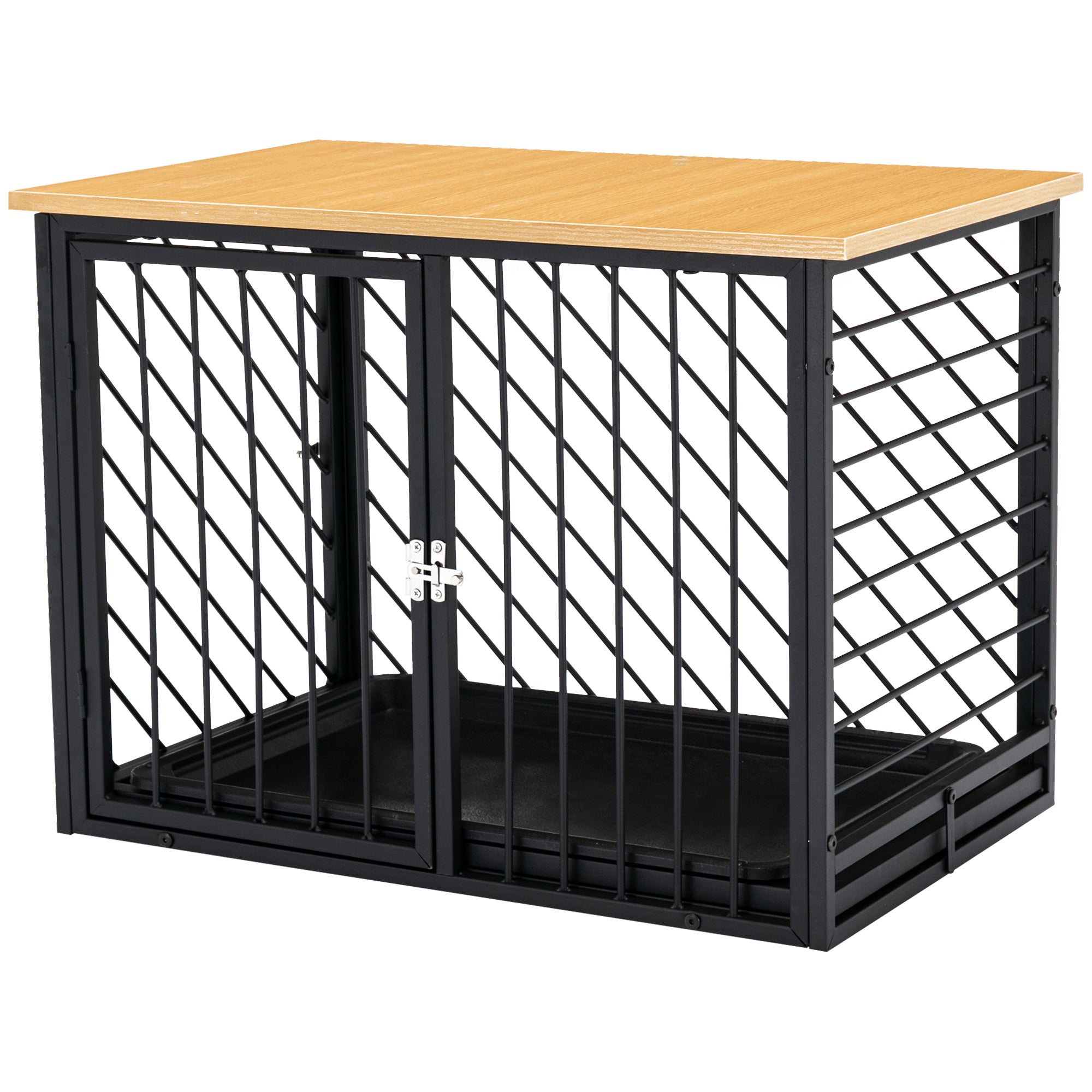 PawHut Steel Dog Crate Small Medium Dog Kennel Two Doors Tray Large Top Pet Cage 76L x 48W x 53H cm, Black