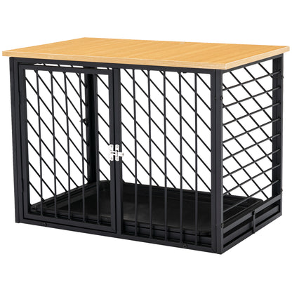 PawHut Steel Dog Crate Small Medium Dog Kennel Two Doors Tray Large Top Pet Cage 76L x 48W x 53H cm, Black