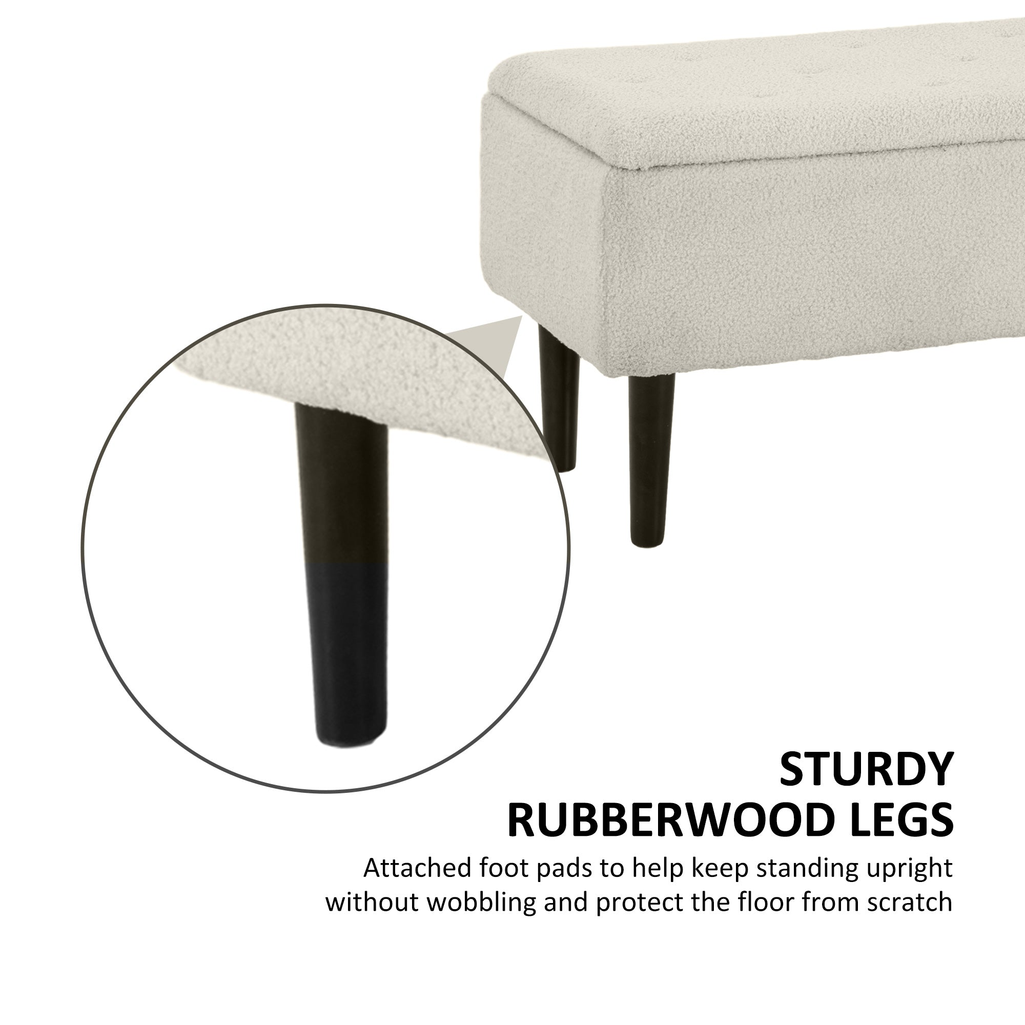 HOMCOM 37 Inch Modern Ottoman with Storage and Wooden Legs, Storage Ottoman with Teddy Velvet Upholstery, for Living Room, Bedroom, Cream White