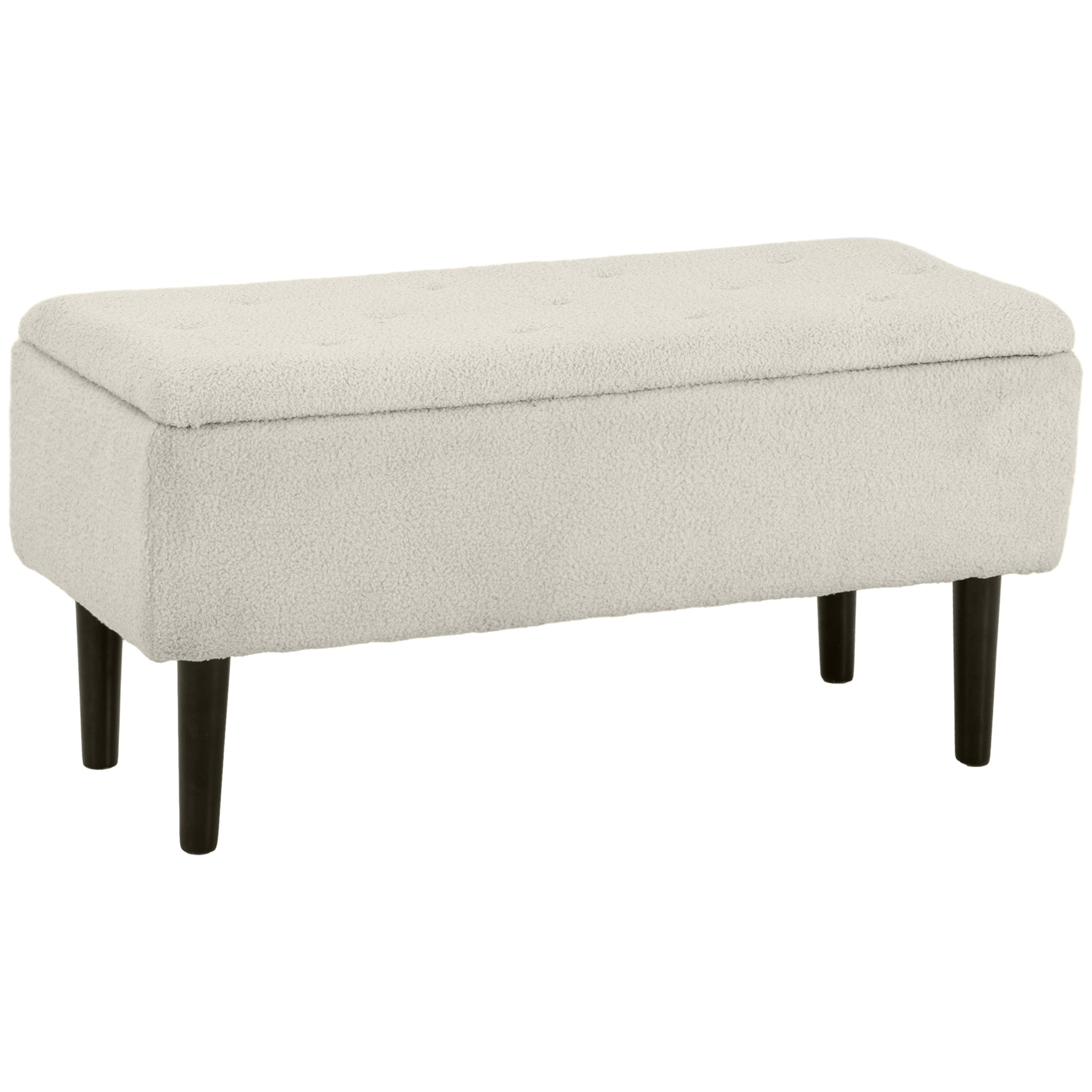 HOMCOM 37 Inch Modern Ottoman with Storage and Wooden Legs, Storage Ottoman with Teddy Velvet Upholstery, for Living Room, Bedroom, Cream White