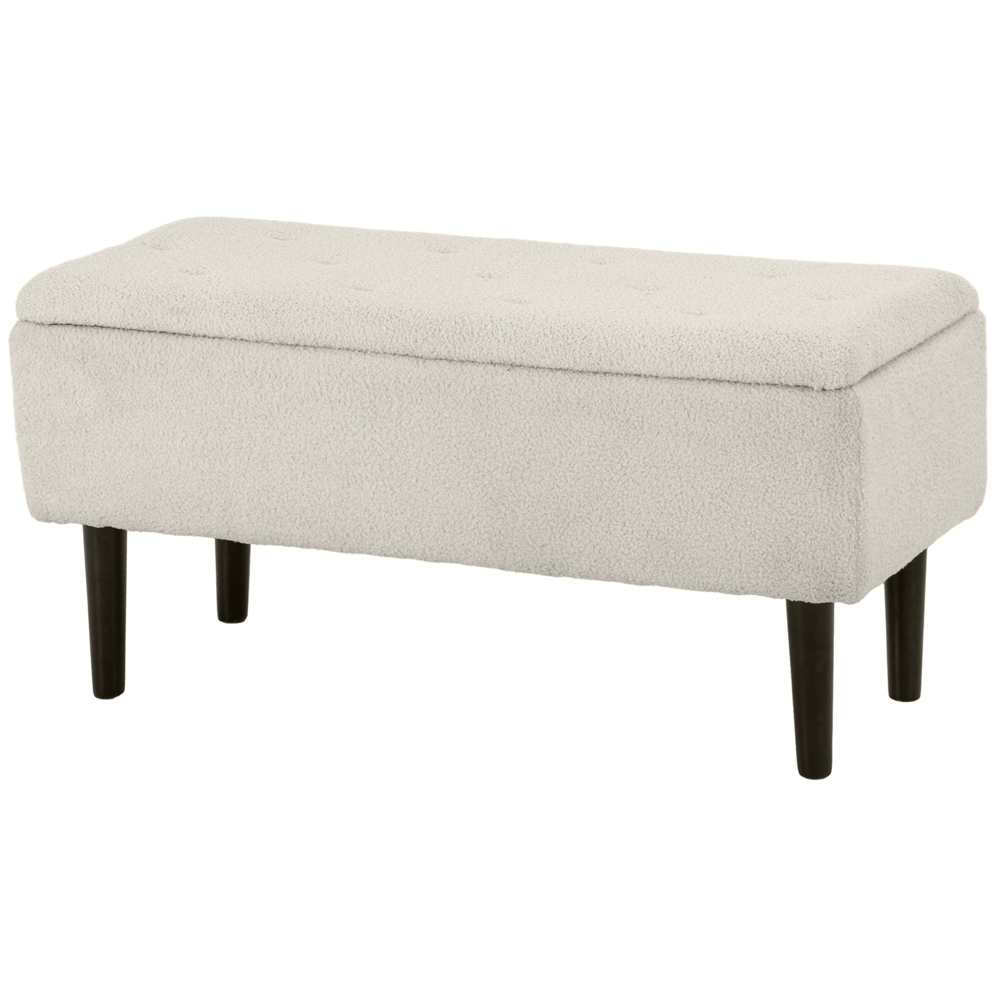 HOMCOM 37 Inch Modern Ottoman with Storage and Wooden Legs, Storage Ottoman with Teddy Velvet Upholstery, for Living Room, Bedroom, Cream White