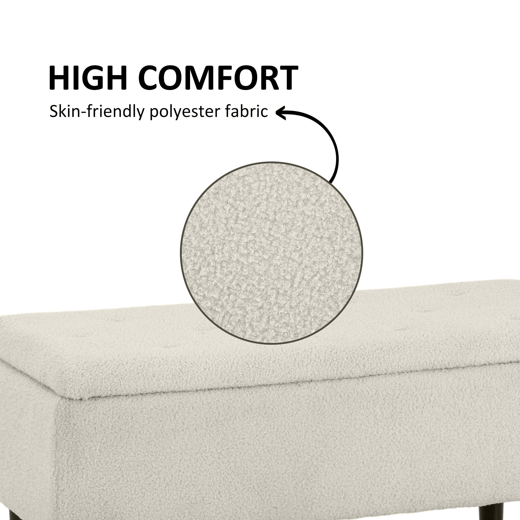 HOMCOM 37 Inch Modern Ottoman with Storage and Wooden Legs, Storage Ottoman with Teddy Velvet Upholstery, for Living Room, Bedroom, Cream White
