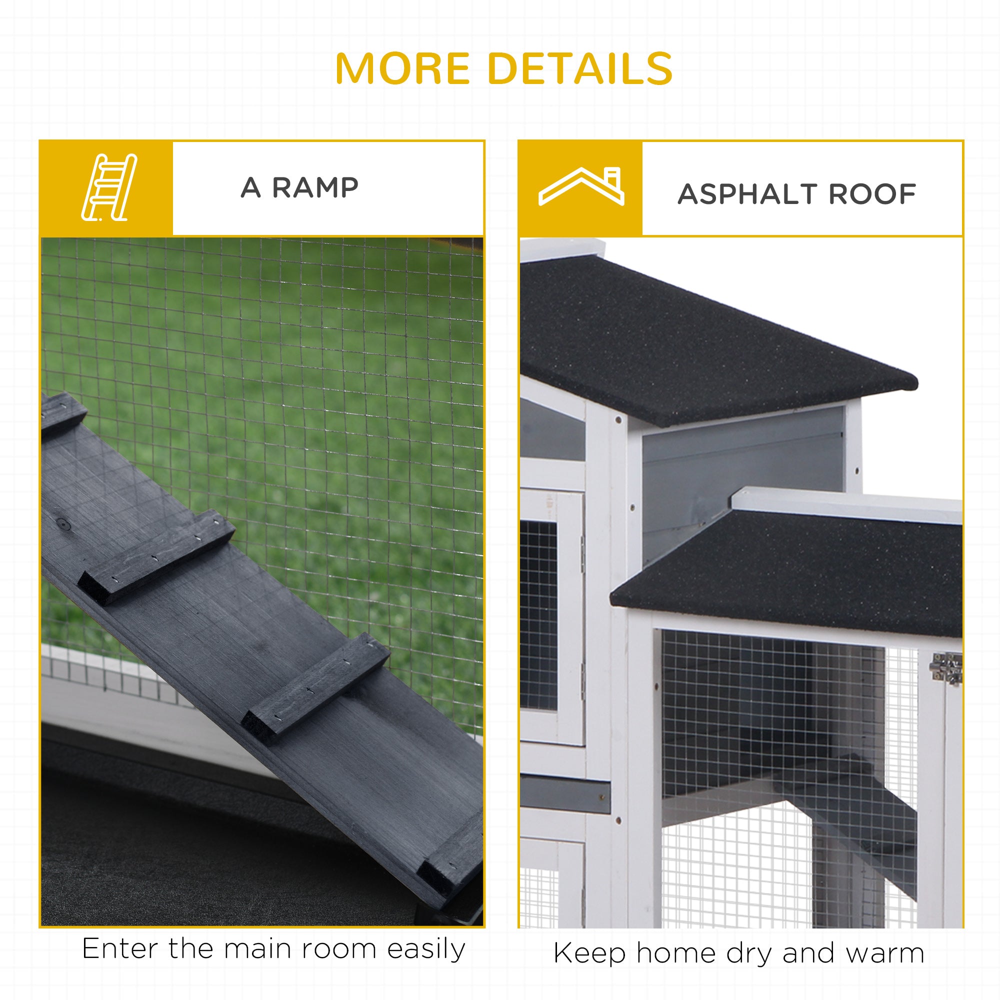 PawHut 2-tier Wood Rabbit Hutch Backyard Bunny Cage Small Animal House w/ Ramp and Outdoor Run, Grey