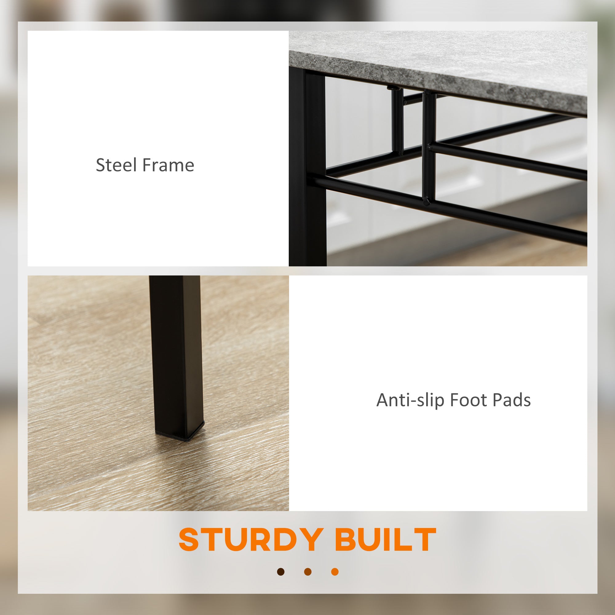 HOMCOM 5 Pieces Dining Table Set, Modern Kitchen Table and Chairs Set for 4 People with Marble Effect Tabletop, Padded Chairs and Metal Frame, 42.1" x 27.6", Grey