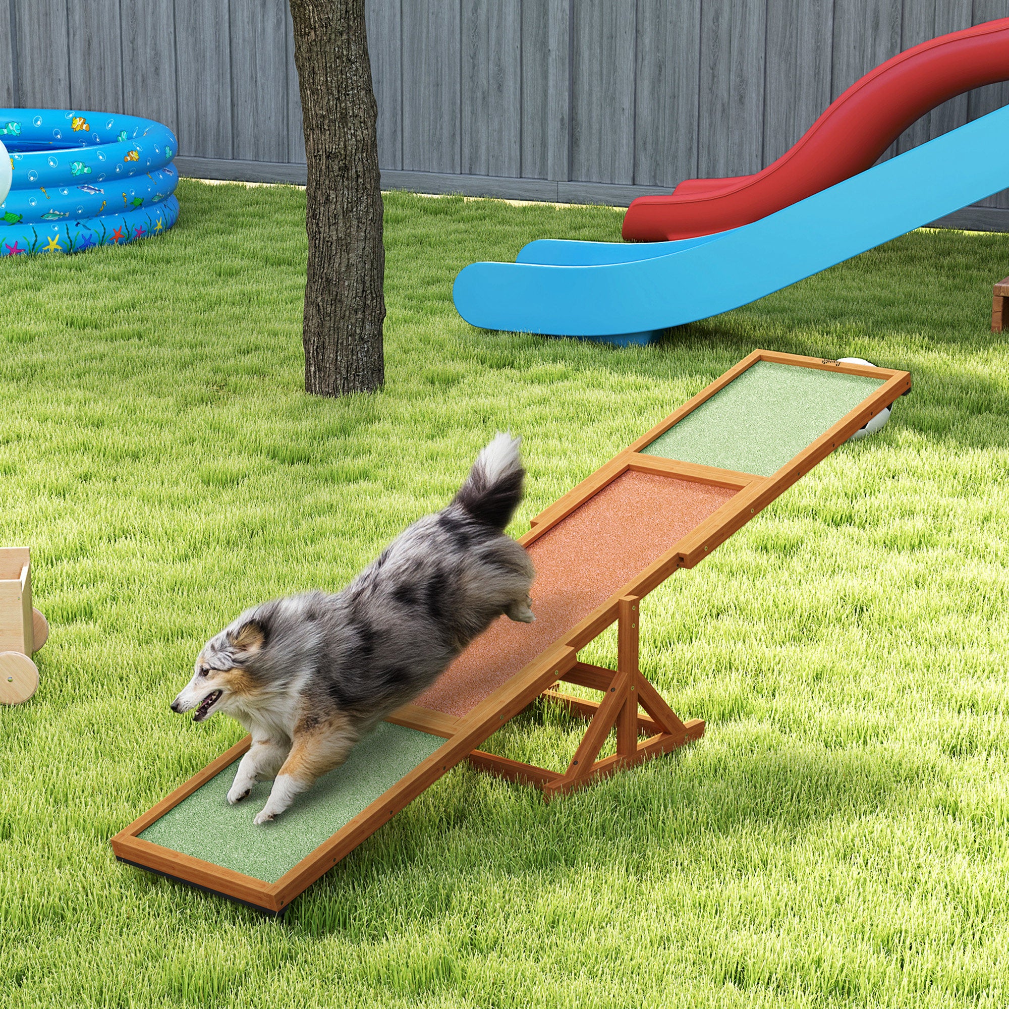 PawHut Wooden Dog Agility Seesaw for Training and Exercise, Platform Equipment Run Game Toy, Weather Resistant Pet Supplies, 83" L x 16" W x 14" H, Orange