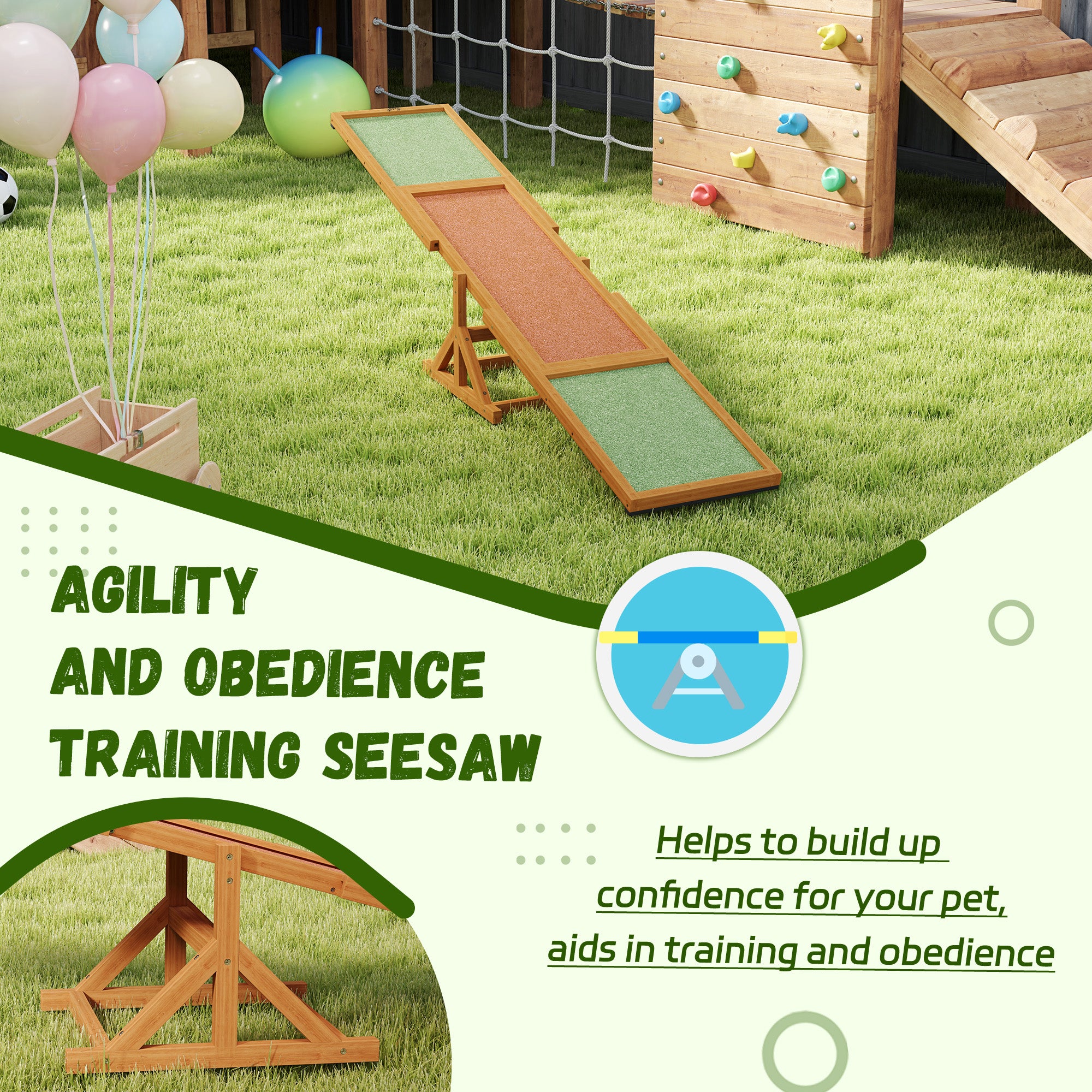 PawHut Wooden Dog Agility Seesaw for Training and Exercise, Platform Equipment Run Game Toy, Weather Resistant Pet Supplies, 83" L x 16" W x 14" H, Orange