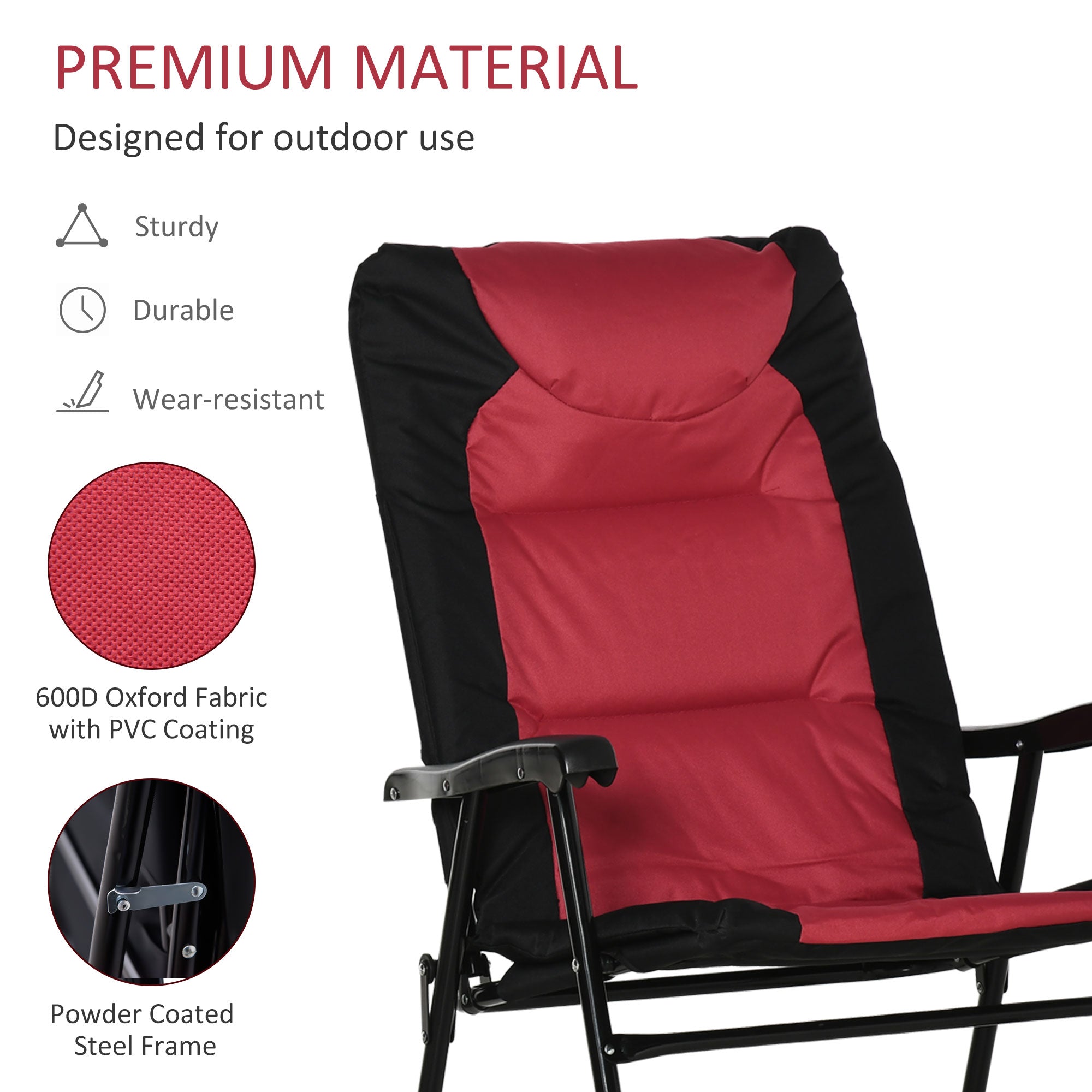 Outsunny 2pc Patio Foldable Rocking Chair Set w/ Soft Padded Seat, Backrest, and Headrest for park, backyard, garden, Red