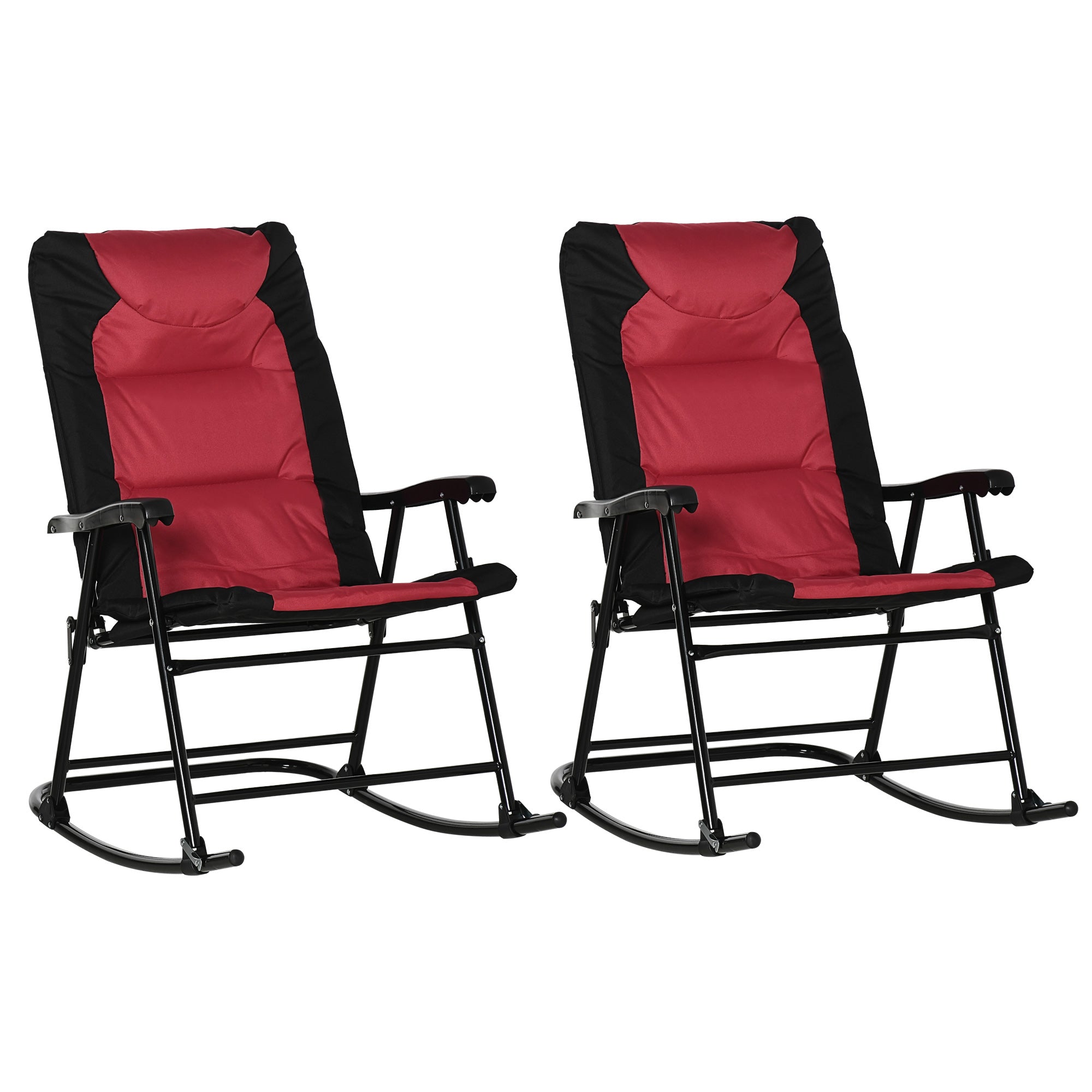 Outsunny 2pc Patio Foldable Rocking Chair Set w/ Soft Padded Seat, Backrest, and Headrest for park, backyard, garden, Red