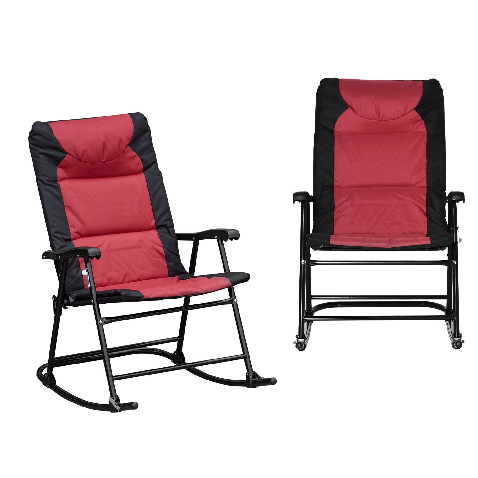 Outsunny 2pc Patio Foldable Rocking Chair Set w/ Soft Padded Seat, Backrest, and Headrest for park, backyard, garden, Red