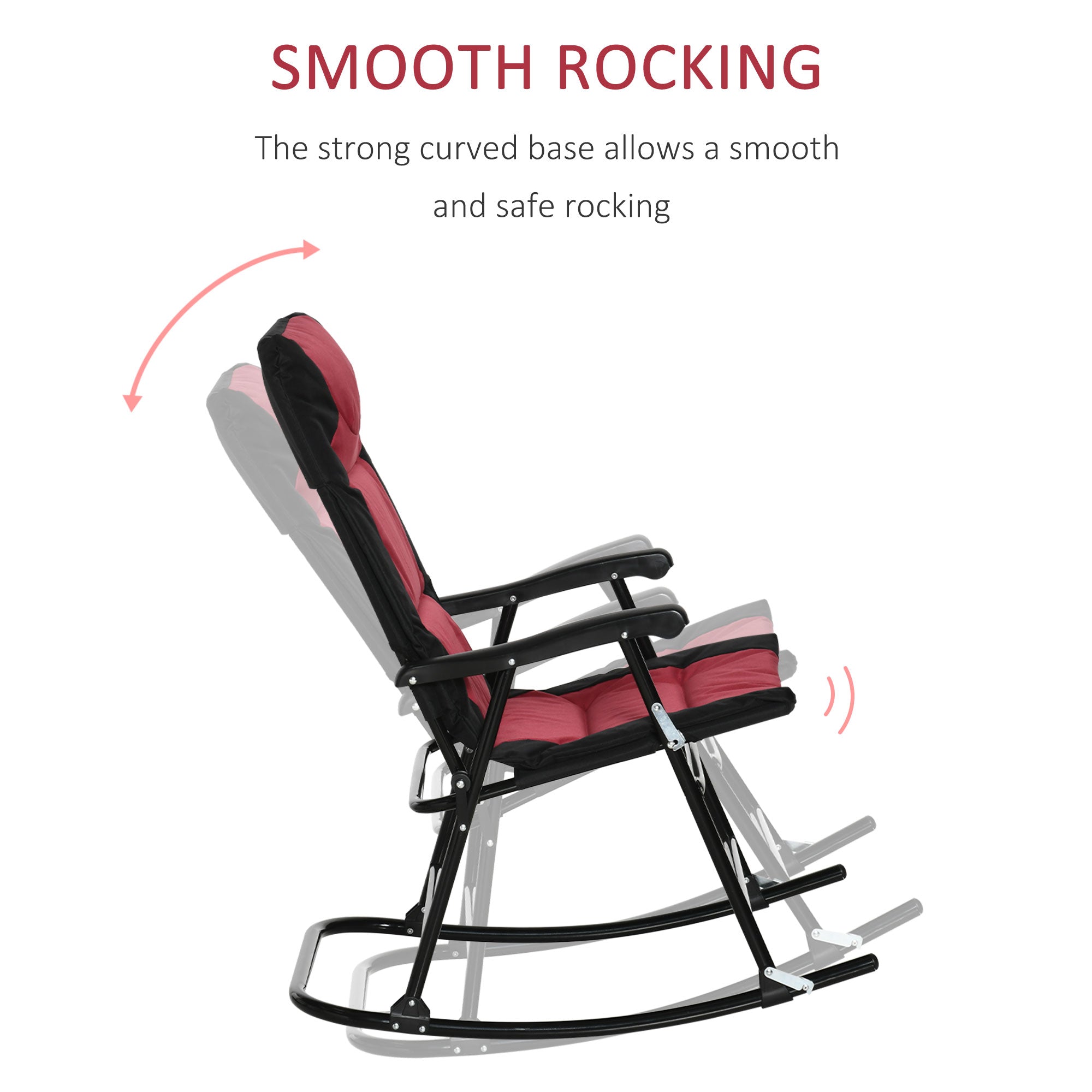 Outsunny 2pc Patio Foldable Rocking Chair Set w/ Soft Padded Seat, Backrest, and Headrest for park, backyard, garden, Red