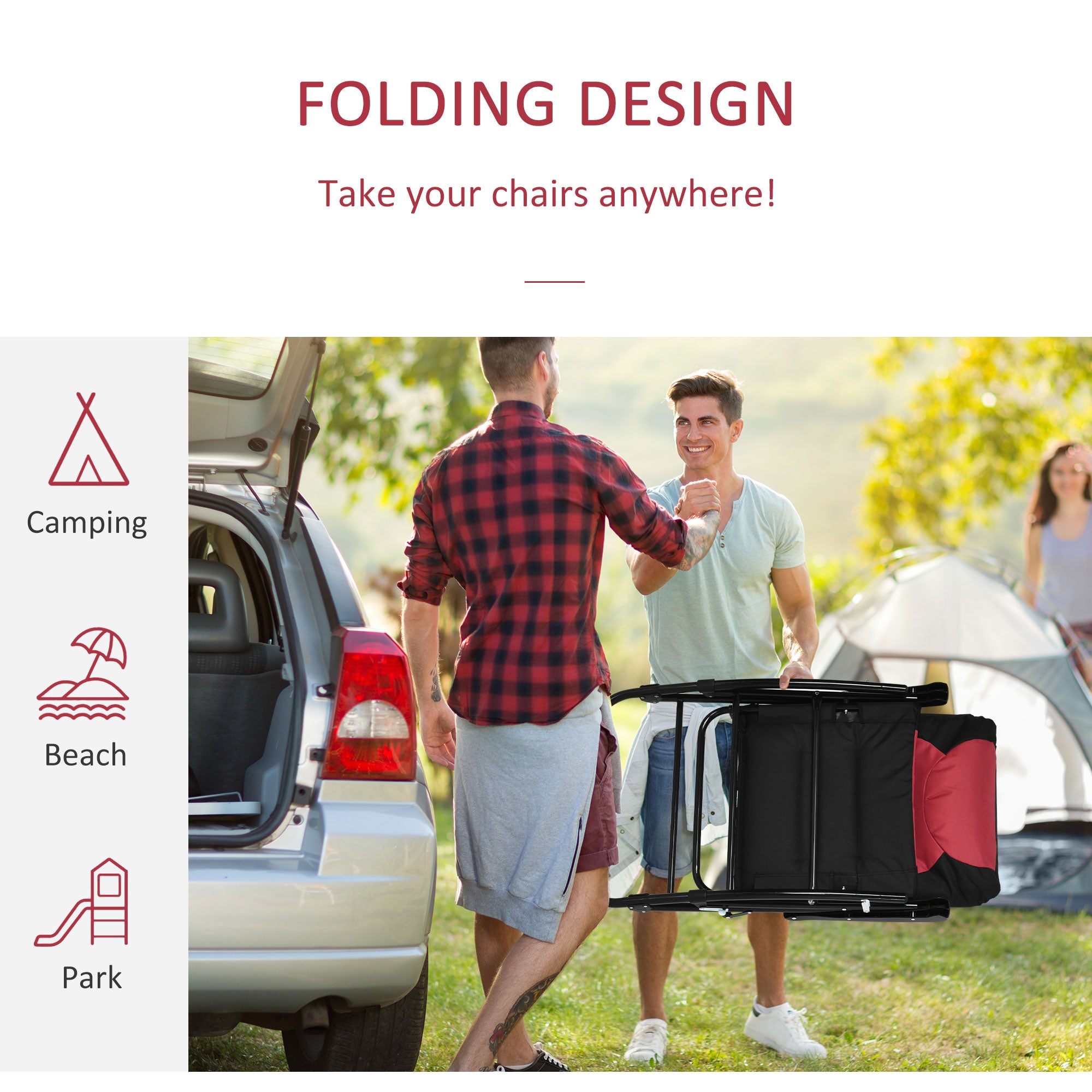 Outsunny 2pc Patio Foldable Rocking Chair Set w/ Soft Padded Seat, Backrest, and Headrest for park, backyard, garden, Red