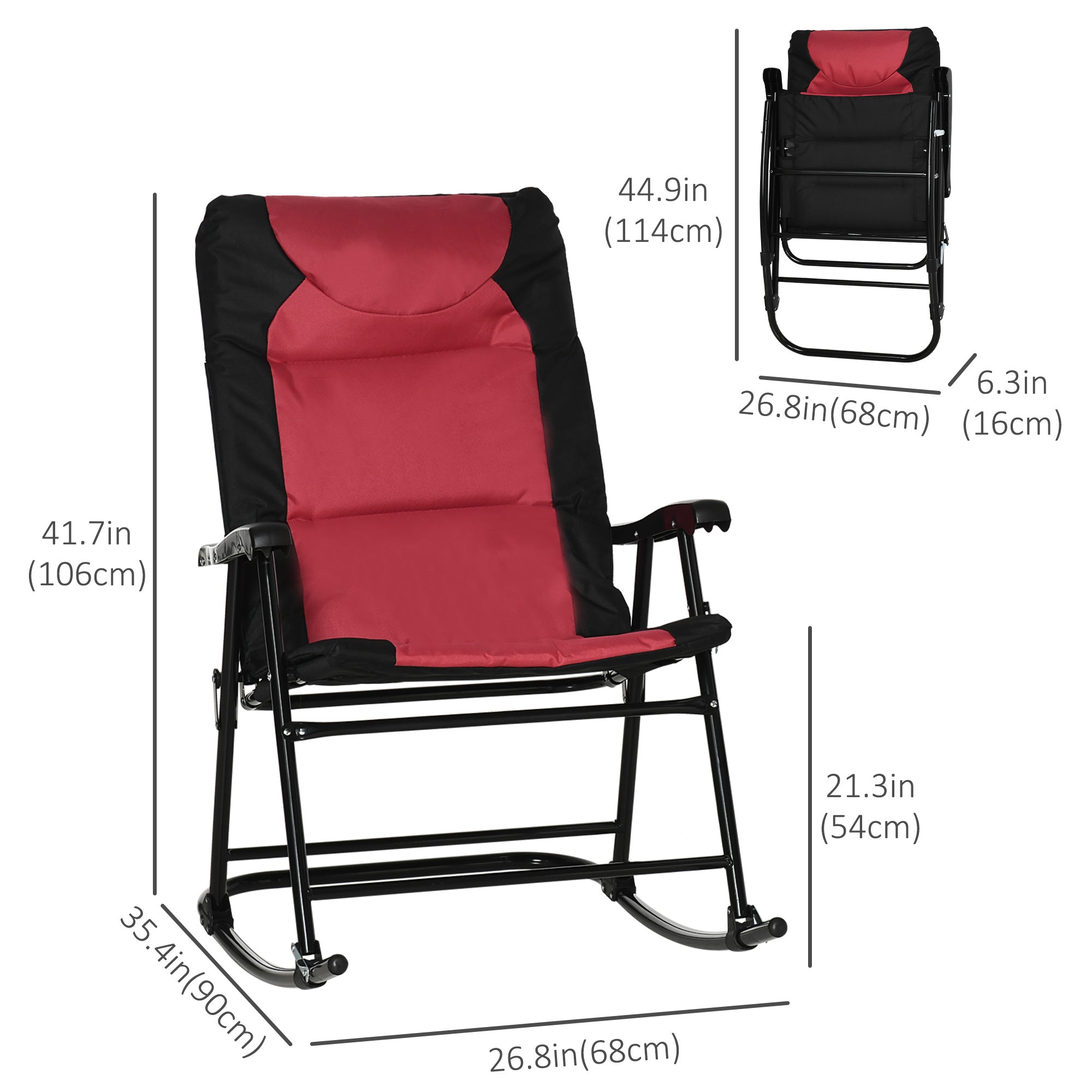 Outsunny 2pc Patio Foldable Rocking Chair Set w/ Soft Padded Seat, Backrest, and Headrest for park, backyard, garden, Red