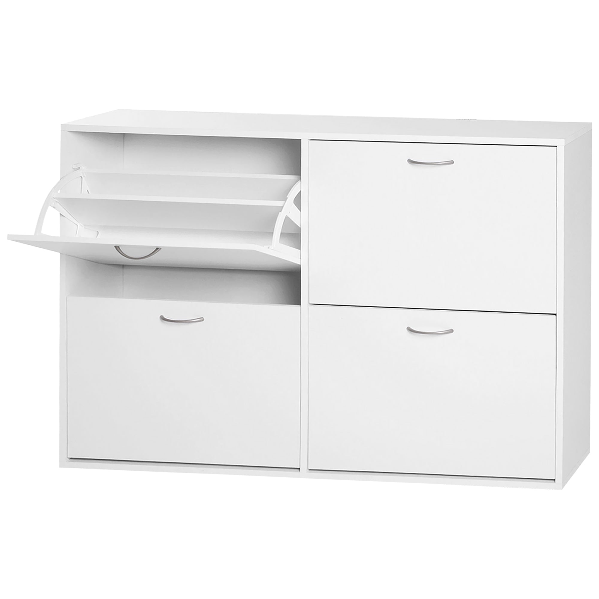 HOMCOM Shoe Cabinet for Entryway Hallway Shoe Organizer with 4 Flip Drawers and Adjustable Shelves for 24 Pairs of Shoes, White