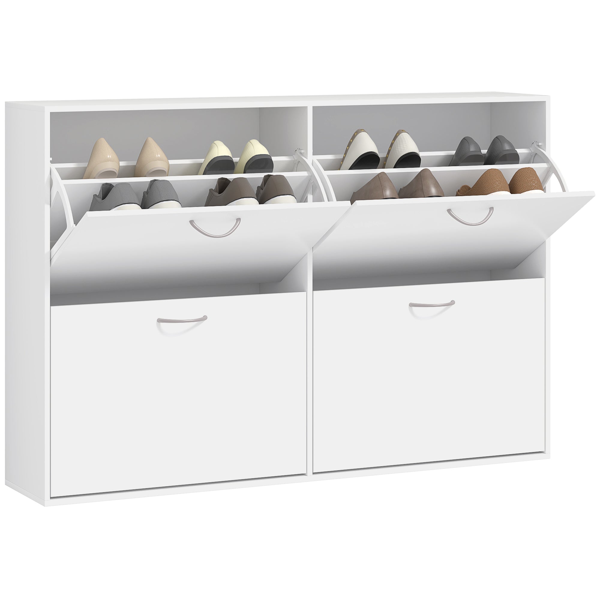 HOMCOM Shoe Cabinet for Entryway Hallway Shoe Organizer with 4 Flip Drawers and Adjustable Shelves for 24 Pairs of Shoes, White