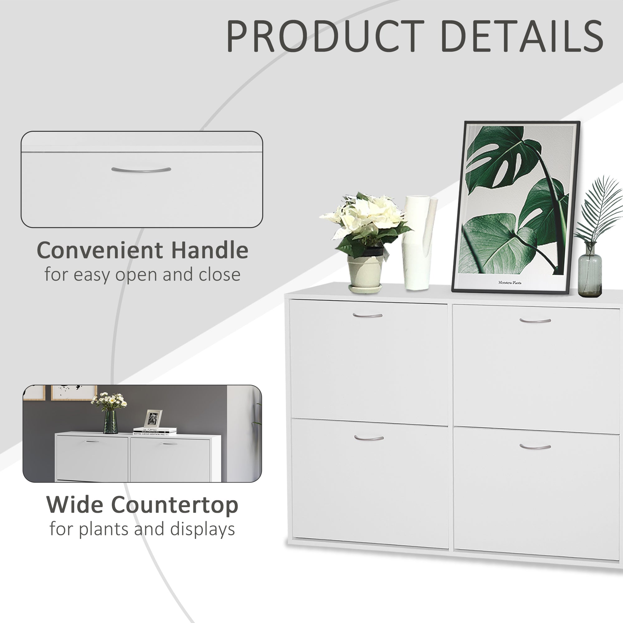 HOMCOM Shoe Cabinet for Entryway Hallway Shoe Organizer with 4 Flip Drawers and Adjustable Shelves for 24 Pairs of Shoes, White