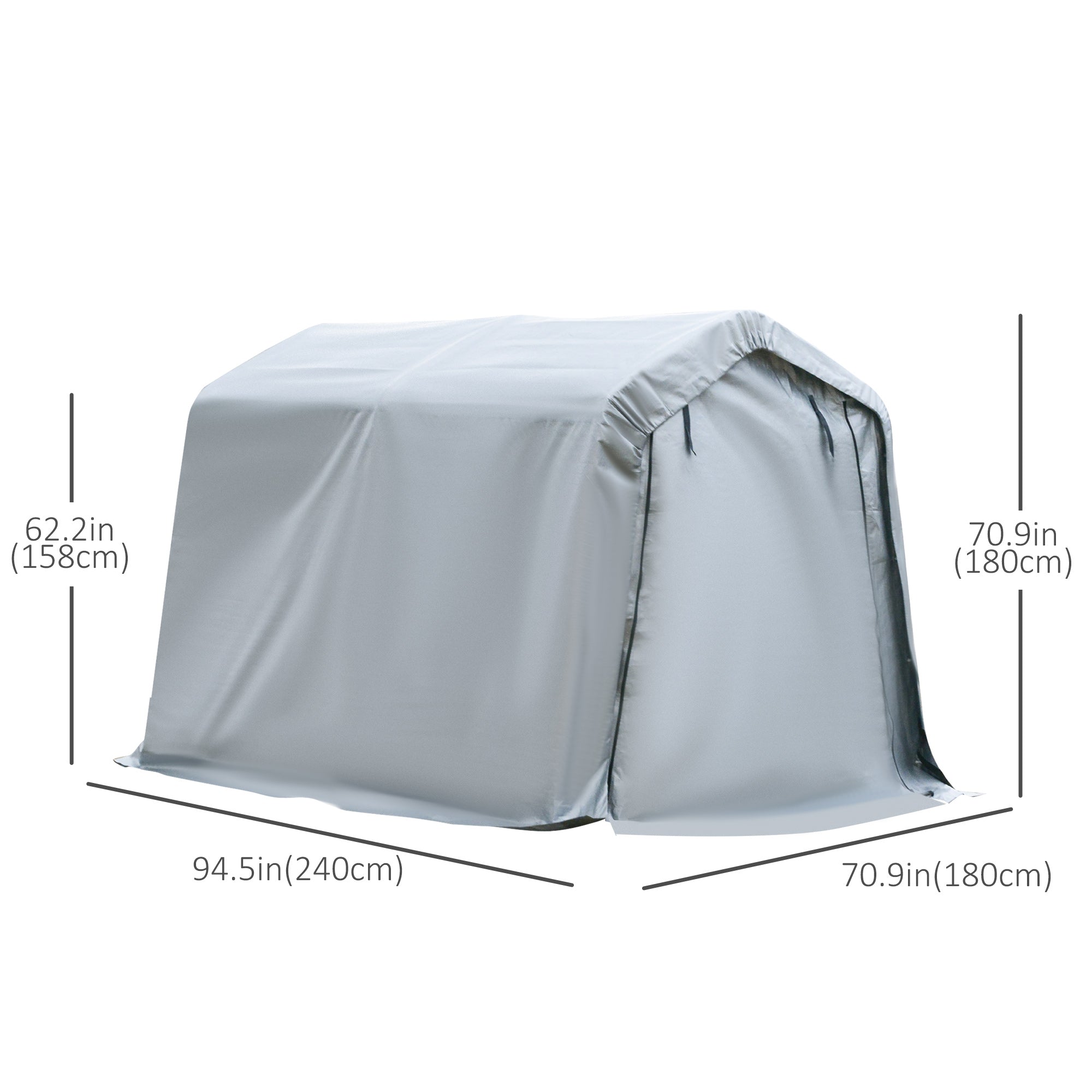 Outsunny 8'x6' Outdoor Storage Shelter with Rollup & Zipper Door, Heavy Duty Carport Shed for Motorcycle Garden Storage, Grey