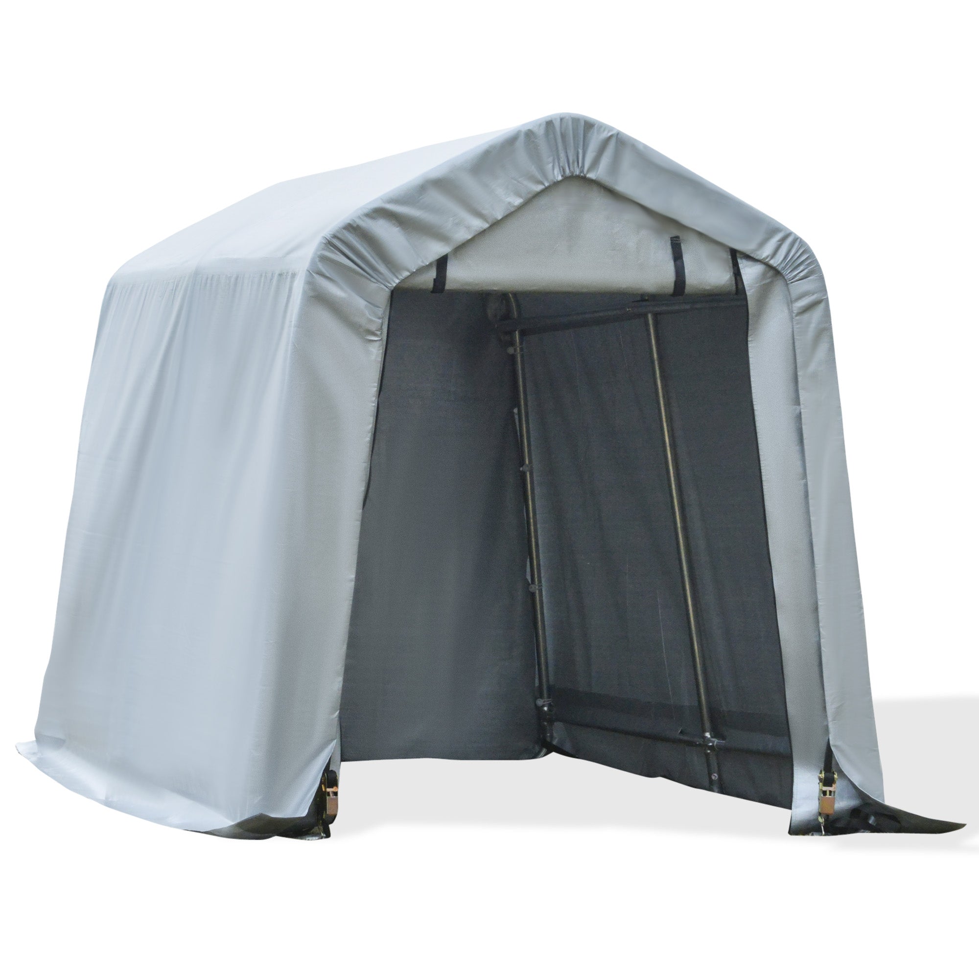 Outsunny 8'x6' Outdoor Storage Shelter with Rollup & Zipper Door, Heavy Duty Carport Shed for Motorcycle Garden Storage, Grey