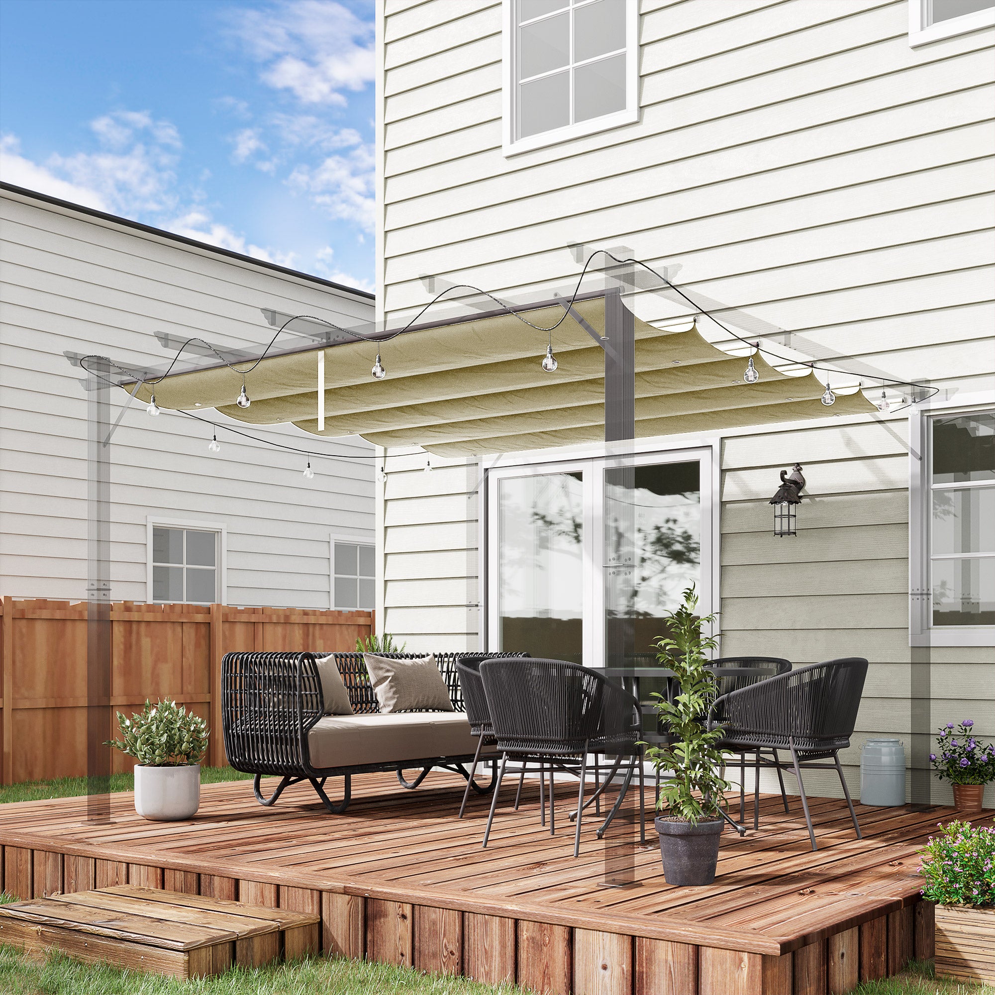 Outsunny Retractable Replacement Pergola Canopy for 10' x 10' Pergola, Pergola Cover Replacement, Beige