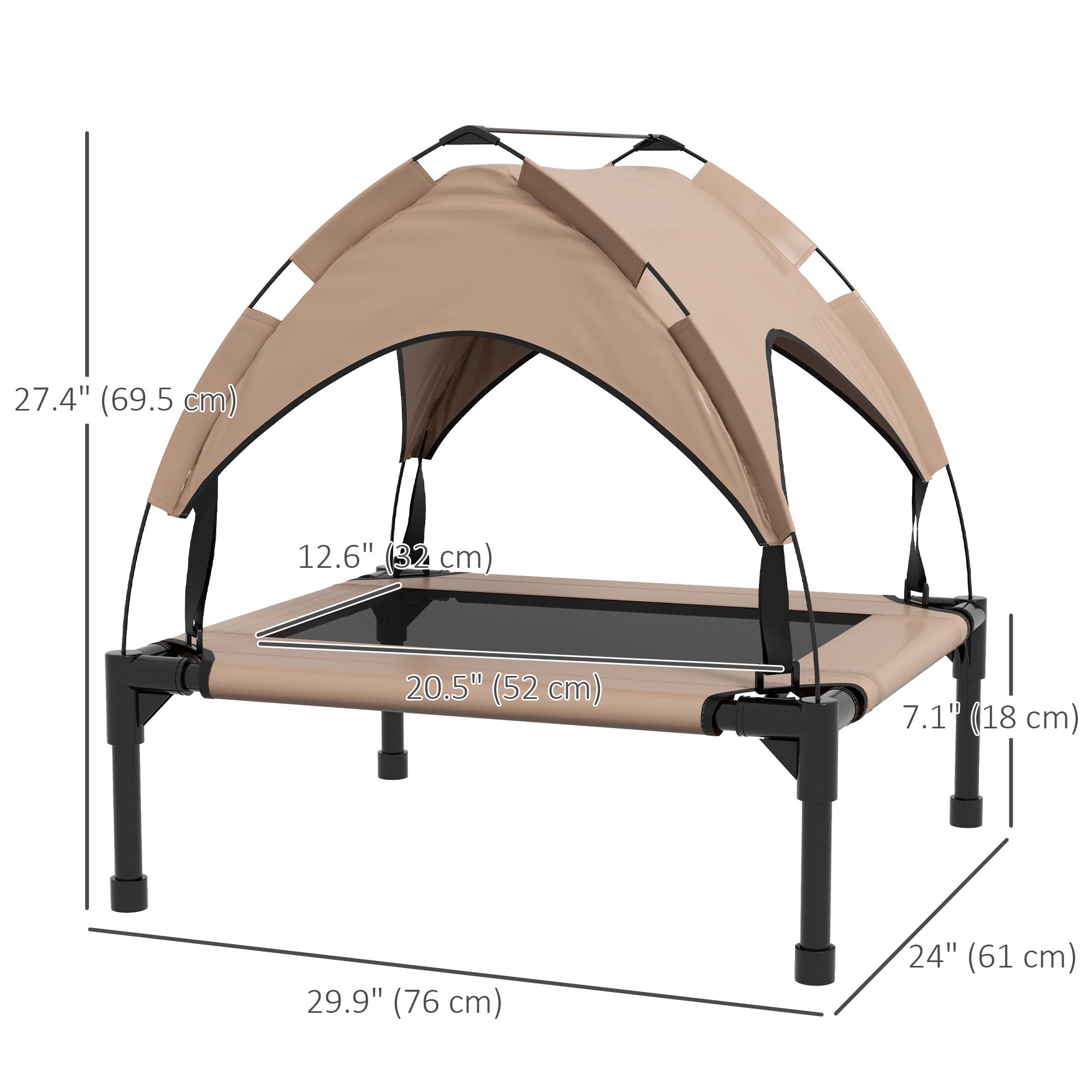 PawHut Elevated Dog Bed with Canopy, Cooling Dog Cot Bed for Camping, Portable Raised Pet Cot with Washable Breathable Mesh, for Indoor Outdoor, S & M Dogs, 30" x 24" x 27", Coffee